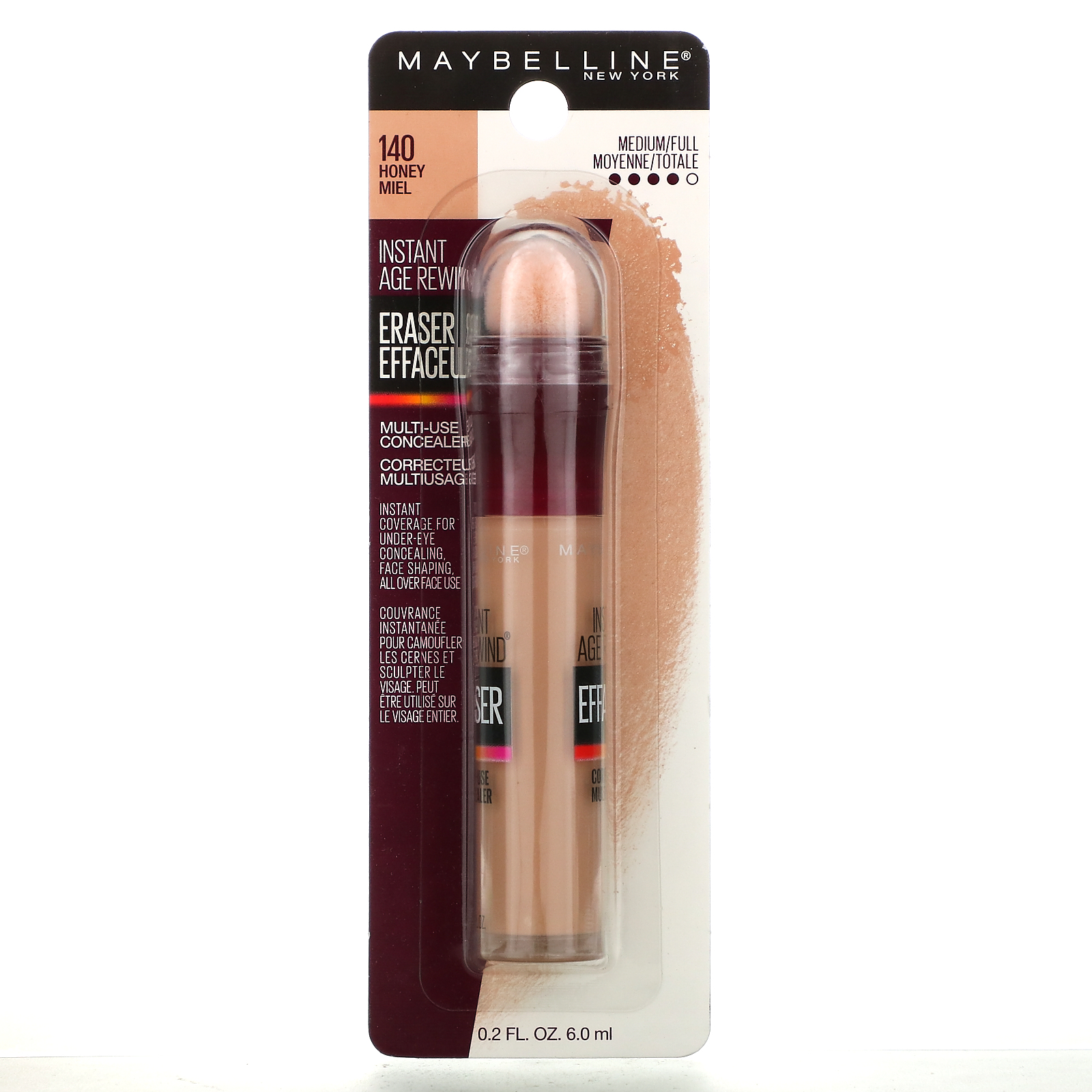 Maybelline, Instant Age Rewind, Multi-Use Concealer, 140 Honey, 0.2 fl oz (6 ml) - Imagem 2