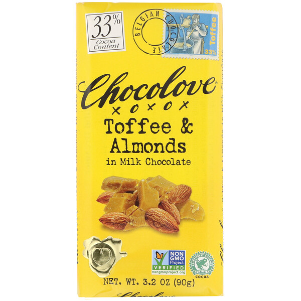 Chocolove, Toffee & Almonds in Milk Chocolate, 90 g (3,2 oz)