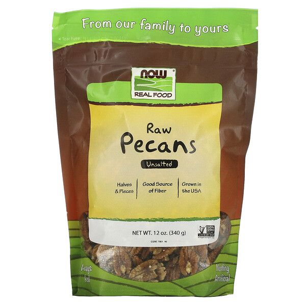 Now Foods, Real Food, Nozes Pecan Cruas, Sem Sal, 340 g (12 oz)