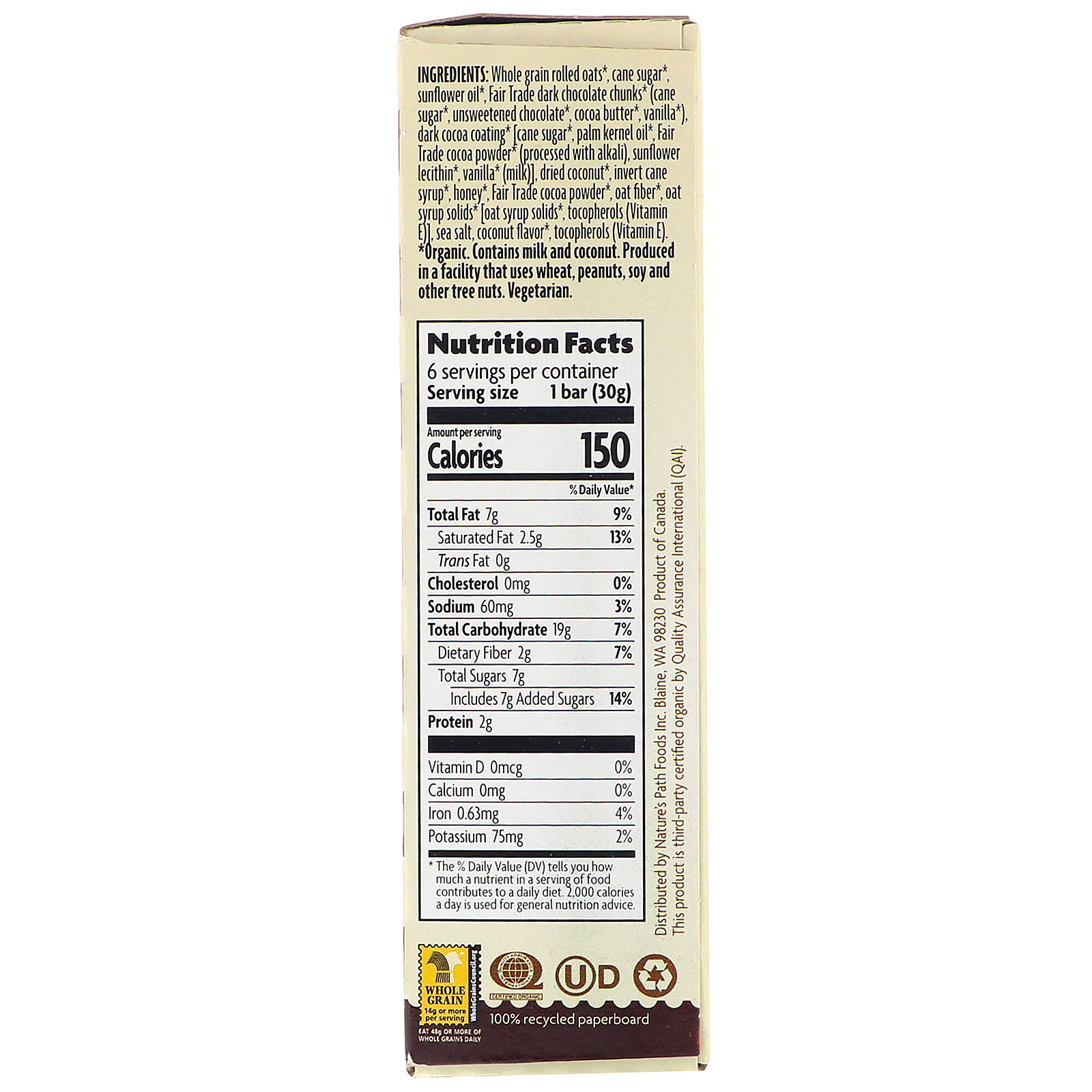 Nature's Path, Love Crunch, Barras de Granola Orgânica Premium, Macaroon de Chocolate Amargo, 6 Barras, 30 g (1,06 oz) Cada - Imagem 2