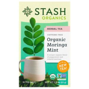 Stash Tea, Chá de Ervas, Moringa e Hortelã Orgânicas, Sem Cafeína, 18 Saquinhos, 23 g (0,8 oz)
