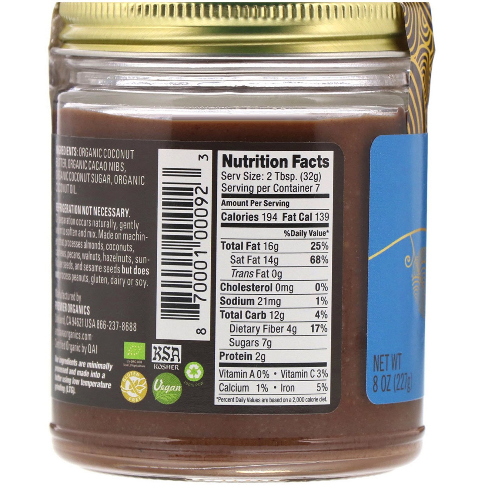 Artisana, Orgânico, Benção de Cacau e Coco Brutos, Manteiga de Nozes, 8 oz (227 g) - Imagem 2