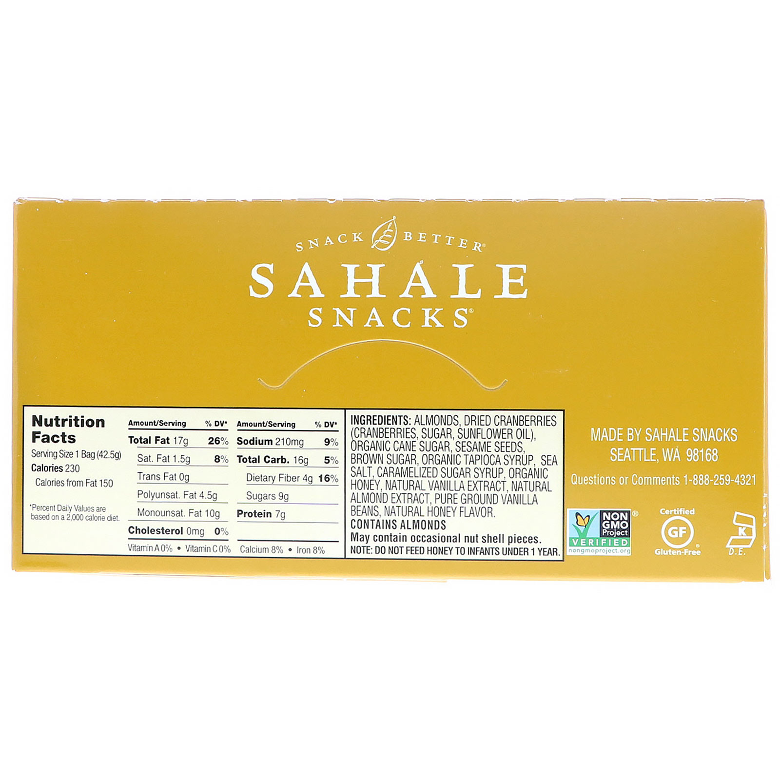 Sahale Snacks, Mistura Para Cobertura, Amêndoas e Mel, 9 Pacotes, 42,5 g (1,5 oz) Cada - Imagem 3