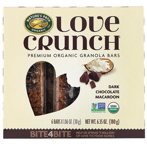 Nature's Path, Love Crunch, Barras de Granola Orgânica Premium, Macaroon de Chocolate Amargo, 6 Barras, 30 g (1,06 oz) Cada