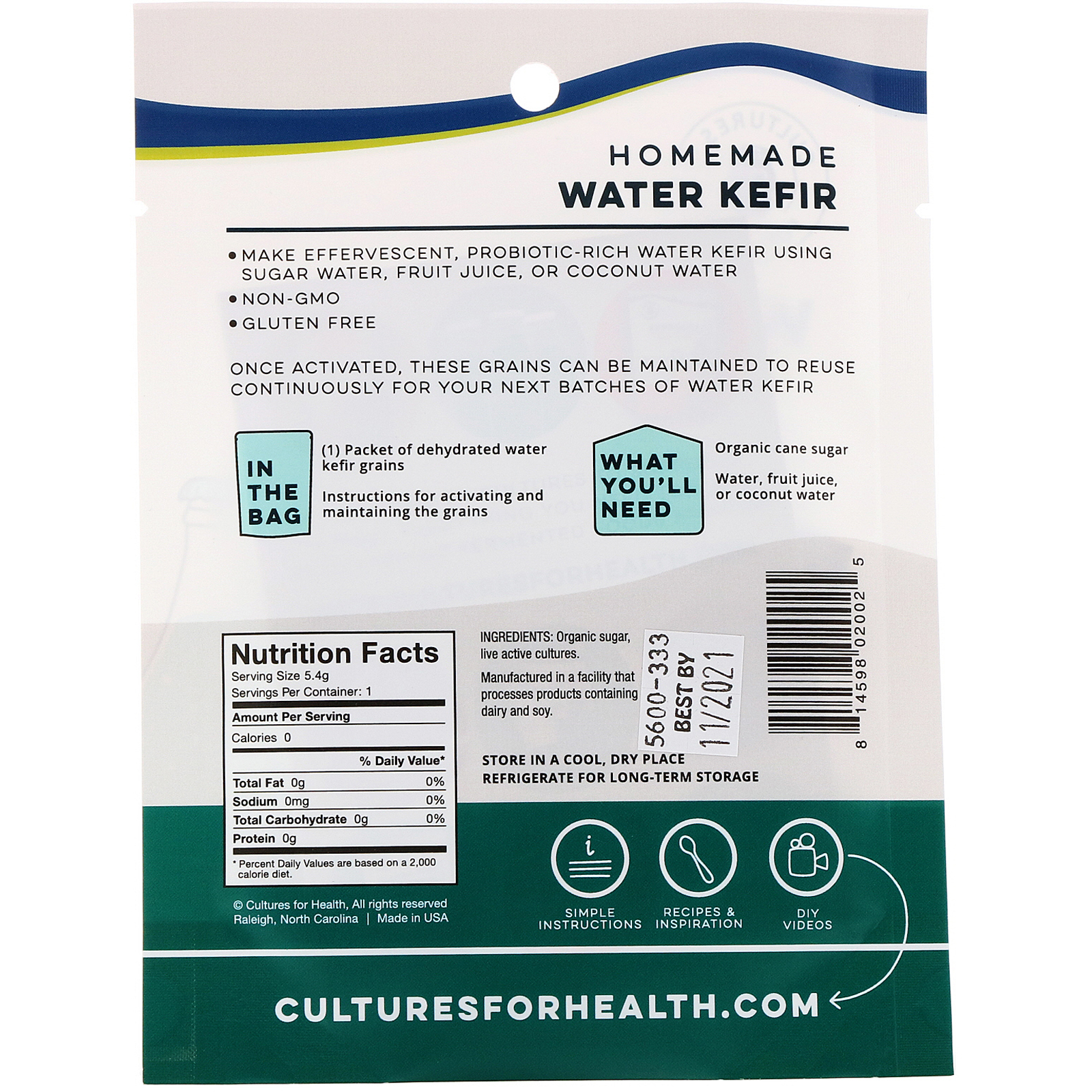 Cultures for Health, Water Kefir , 1 Packet, .19 oz (5.4 g) - Imagem 2