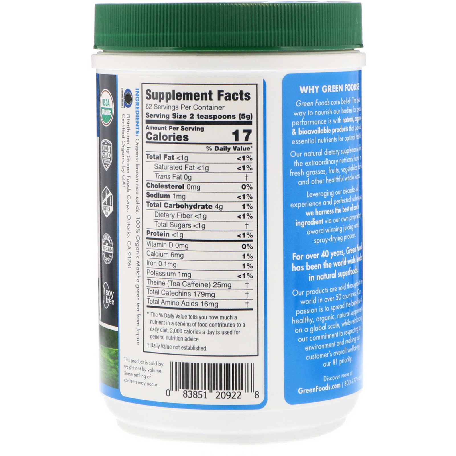 Green Foods, Mistura Energizante de Chá Verde Matcha de Qualidade Cerimonial, 11 oz (312 g) - Imagem 2