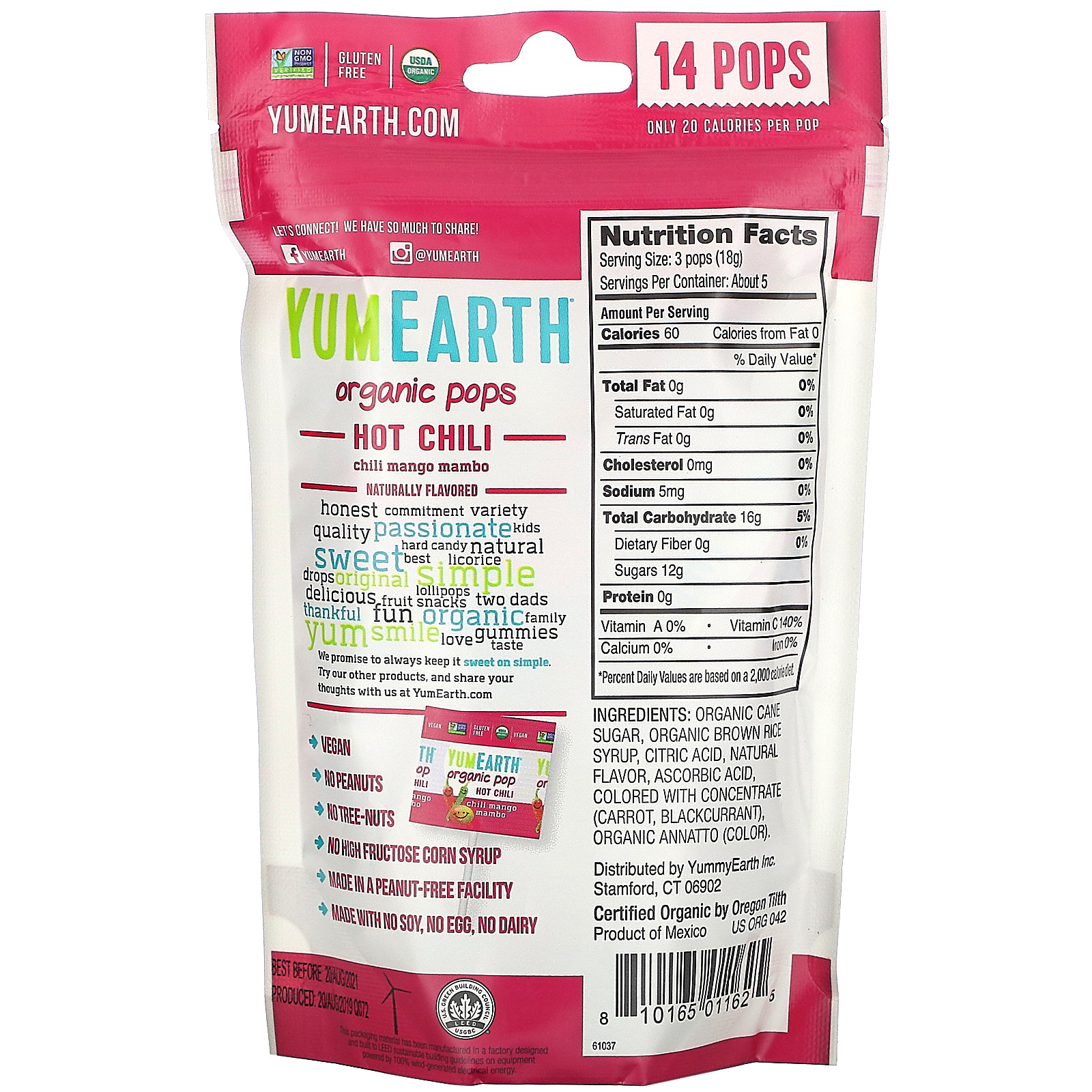 YumEarth, Organic Hot Chili Pops, Chili Mango Mambo, 14 Pops, 3 oz (85 g) - Imagem 2
