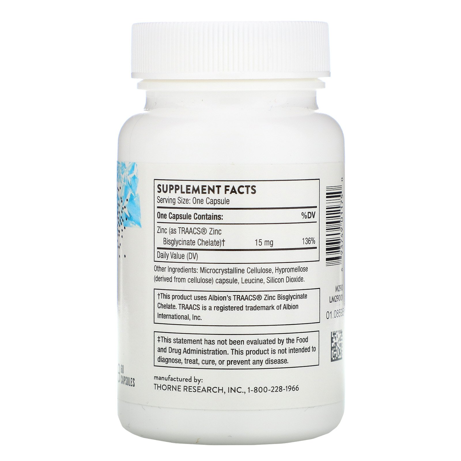 Thorne Research, Zinc Bisglycinate, 15 mg, 60 Capsules - Imagem 2