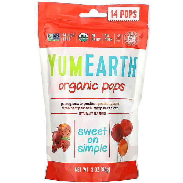 YumEarth, Pirulitos Orgânicos, Sabores Variados, 14 Pirulitos, 85 g (3 oz)