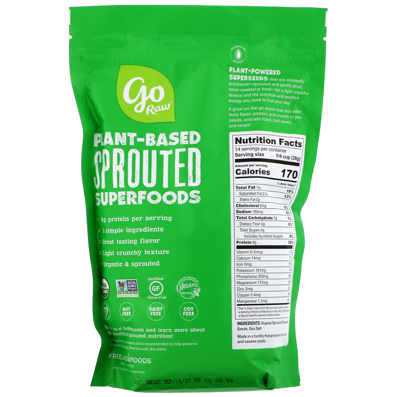 Go Raw, Organic Sprouted Pumpkin Seeds with Sea Salt, 14 oz (397 g) - Imagem 2