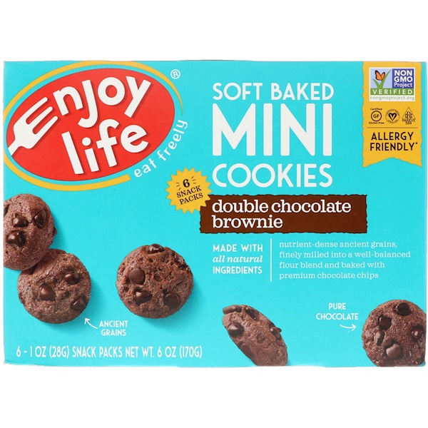 Enjoy Life Foods, Mini Cookies Macias Assadas, Brownie de Chocolate Duplo, 6 Pacotinhos Individuais, 1 oz (28 g) Cada