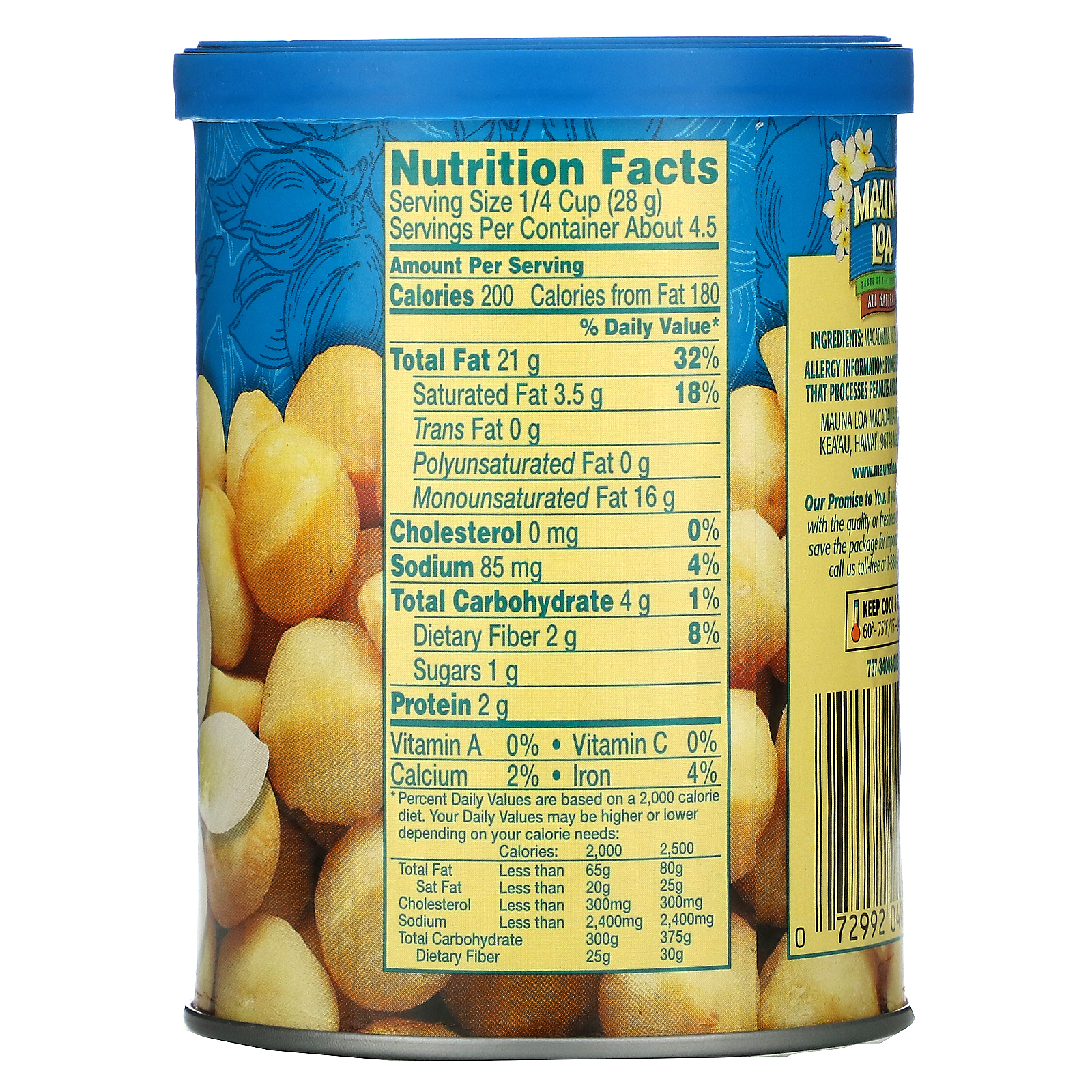 Mauna Loa, Dry Roasted Macadamias with Sea Salt, 4.5 oz (127 g) - Imagem 2