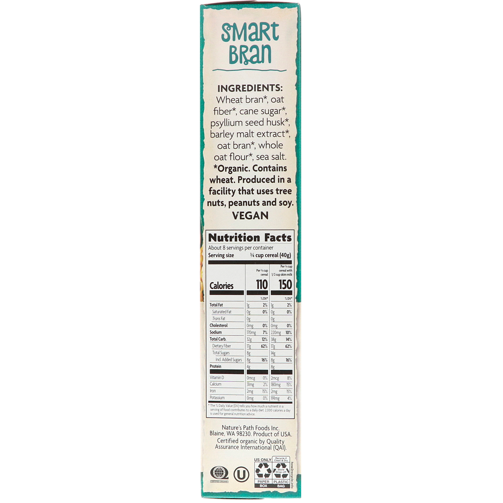 Nature's Path, Farelos Organicos Smart Bran, 10,6 oz (300 g) - Imagem 2