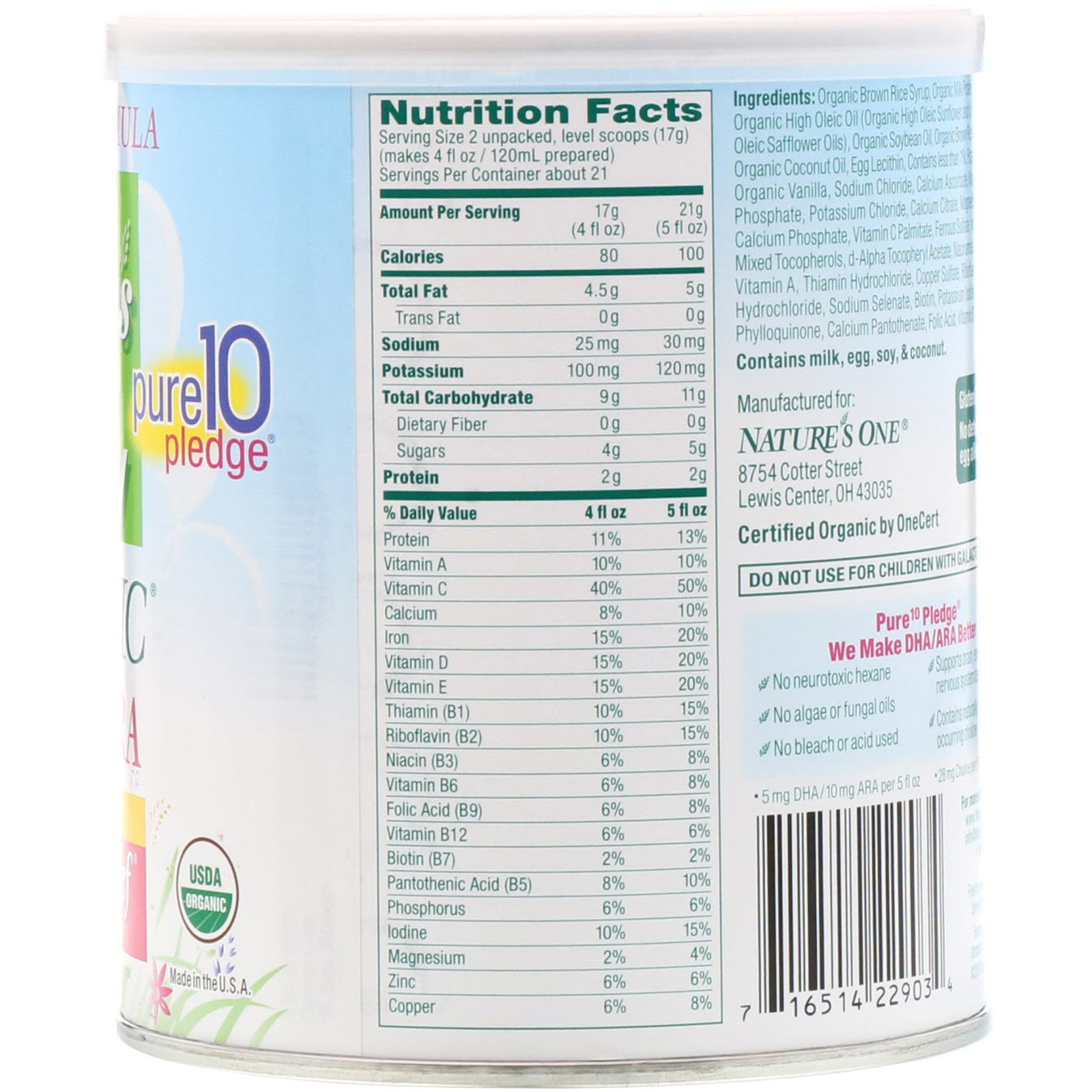 Nature's One, Baby's Only, Organic DHA & ARA Sensitive Toddler Formula, 12 to 36 Months, 12.7 oz (360 g) - Imagem 2
