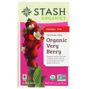 Stash Tea, Orgânico, Chá herbal, Frutas Vermelhas, Sem Cafeína, 18 Sachês de Chá, 1.2 oz (36 g)