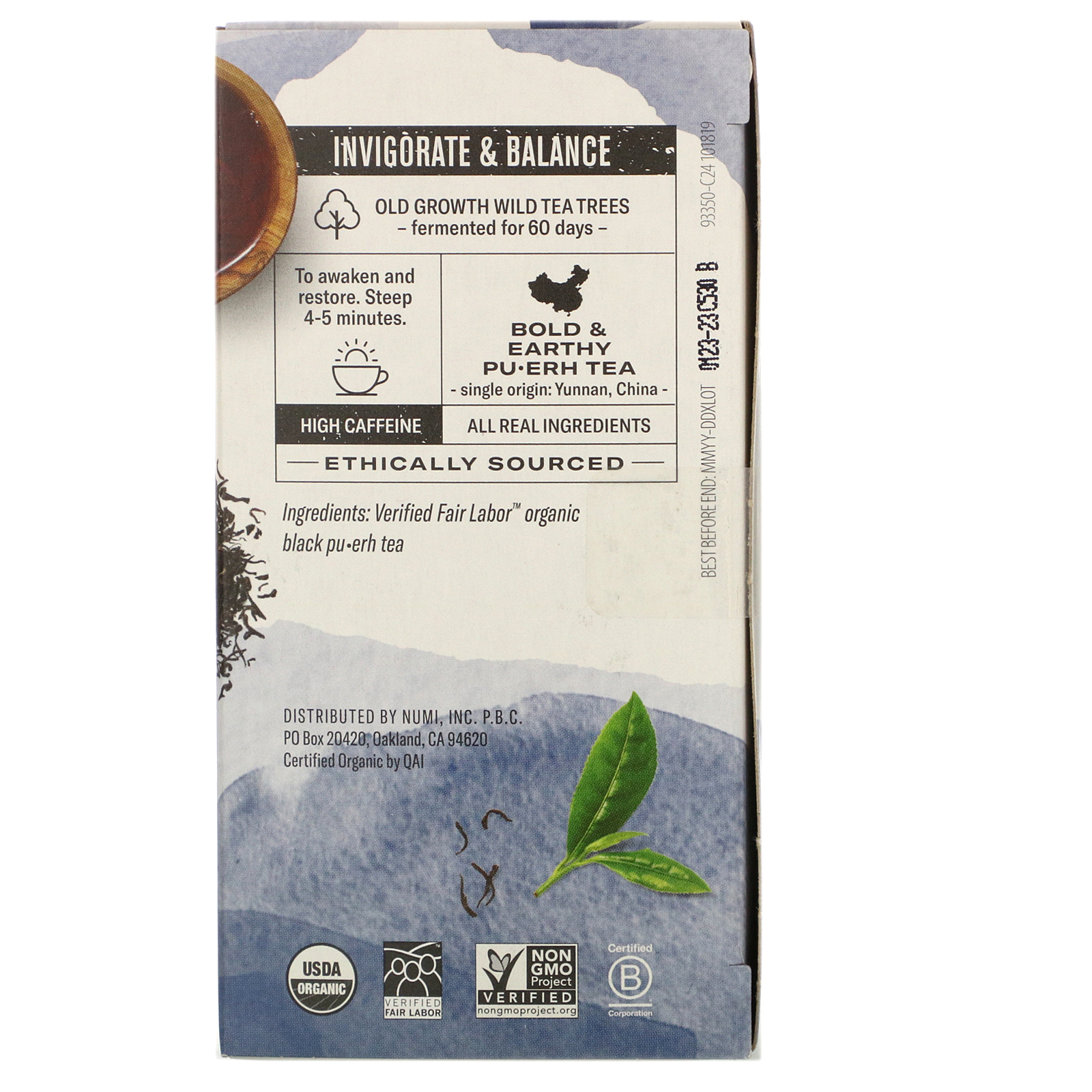 Numi Tea, Organic Pu-Erh Tea, Emperor's Pu-Erh, 16 Tea Bags, 1.13 oz (32 g) - Imagem 2