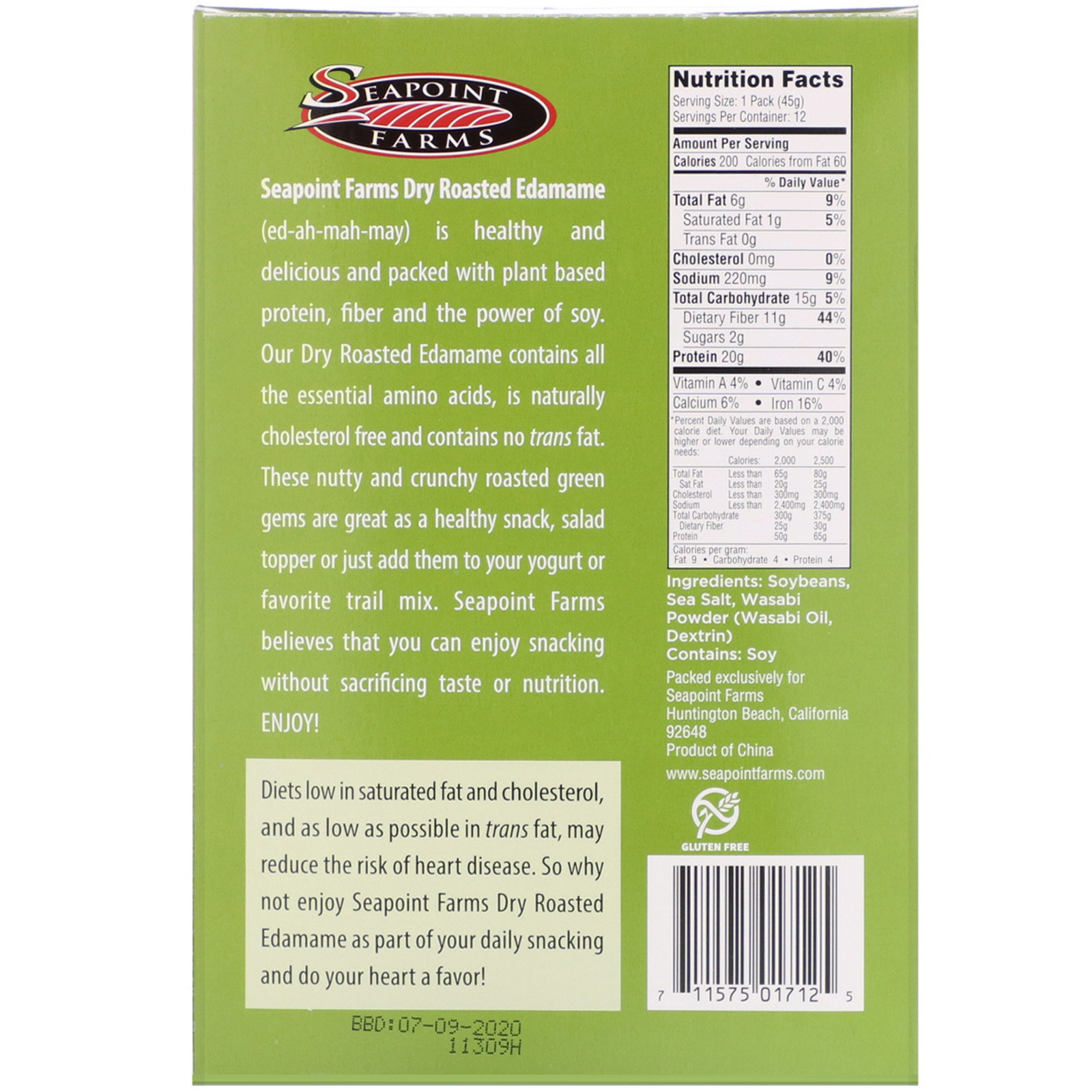 Seapoint Farms, Dry Roasted Edamame, Spicy Wasabi, 12 Packs, 1.58 oz (45 g) Each - Imagem 2