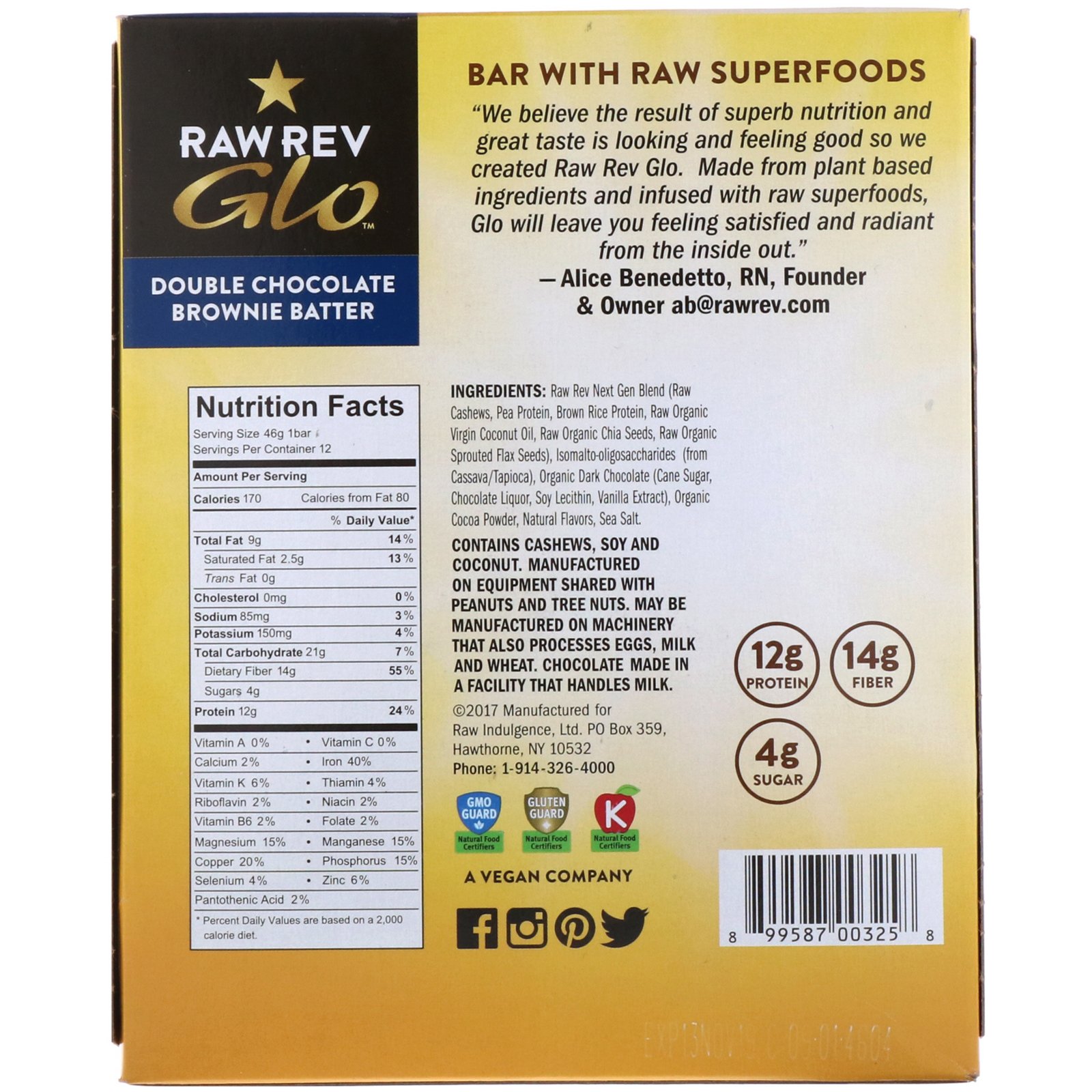 Raw Rev, Glo, Massa de Brownie de Chocolate Duplo, 12 Barras, 1,6 oz (46 g) Cada - Imagem 3