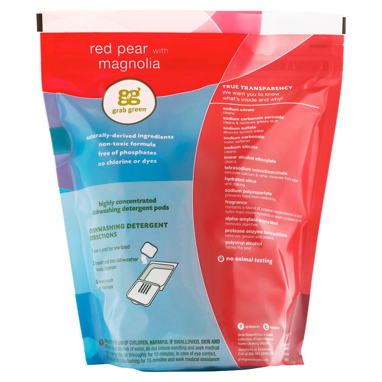 Grab Green, Detergente para lava-louças automática, pêra vermelha com magnólia, 2 lbs 4 oz (1080 g) - Imagem 2