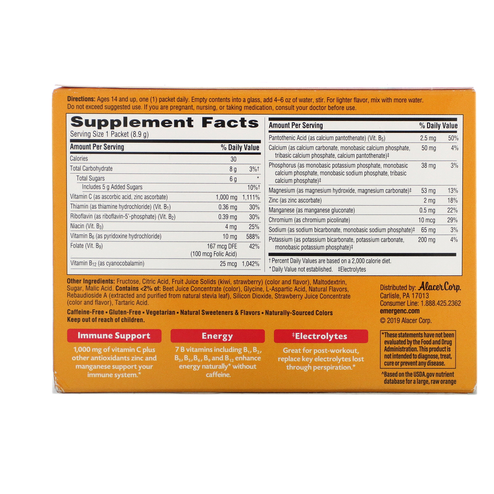Emergen-C, Vitamin C, Strawberry-Kiwi, 1,000 mg, 30 Packets, 0.31 oz (8.9 g) Each - Imagem 2