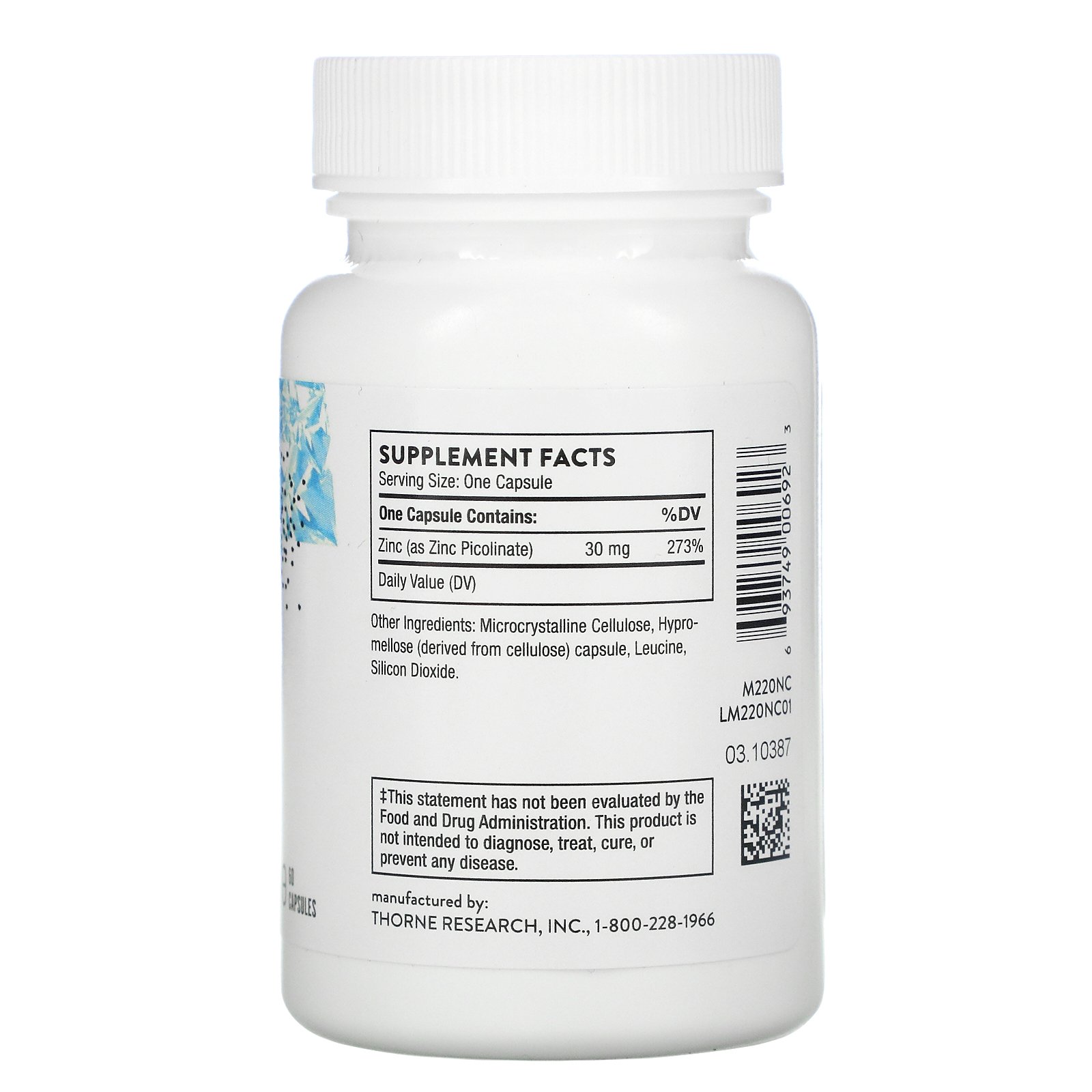 Thorne Research, Zinc Picolinate, 30 mg, 60 Capsules - Imagem 2