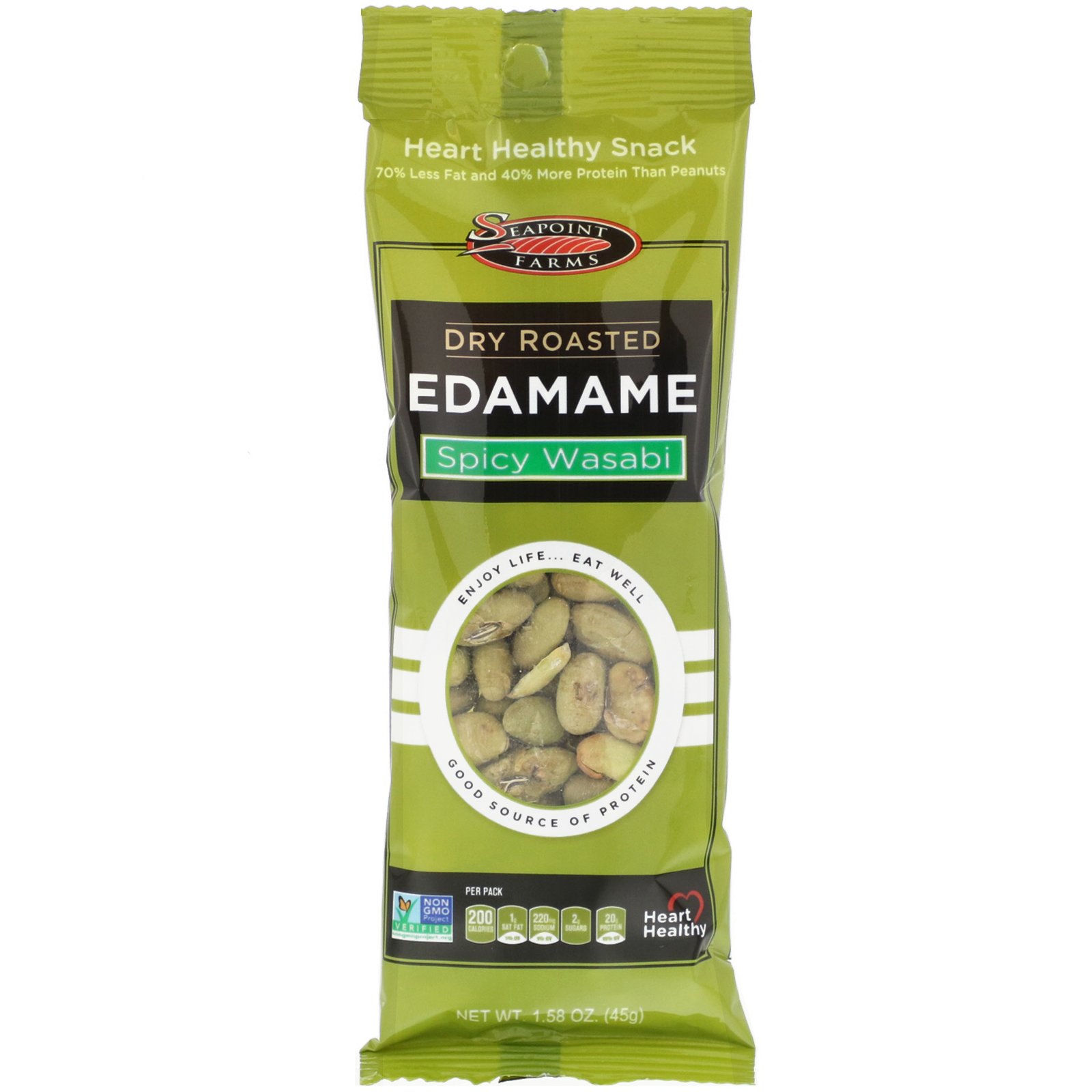 Seapoint Farms, Dry Roasted Edamame, Spicy Wasabi, 12 Packs, 1.58 oz (45 g) Each - Imagem 3