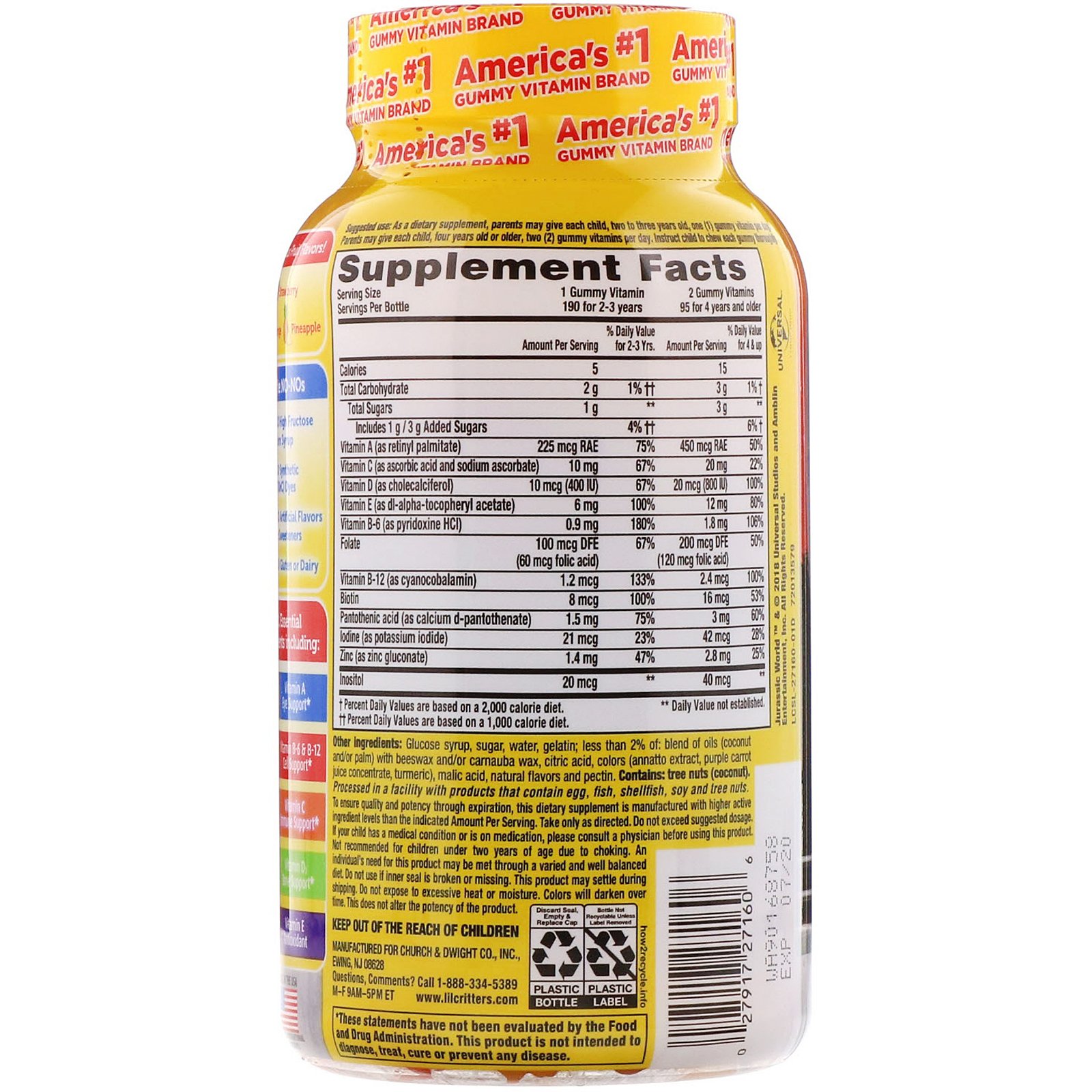 L'il Critters, Complete Multivitamin Gummies, Jurassic World, Natural Fruit Flavors, 190 Gummies - Imagem 5
