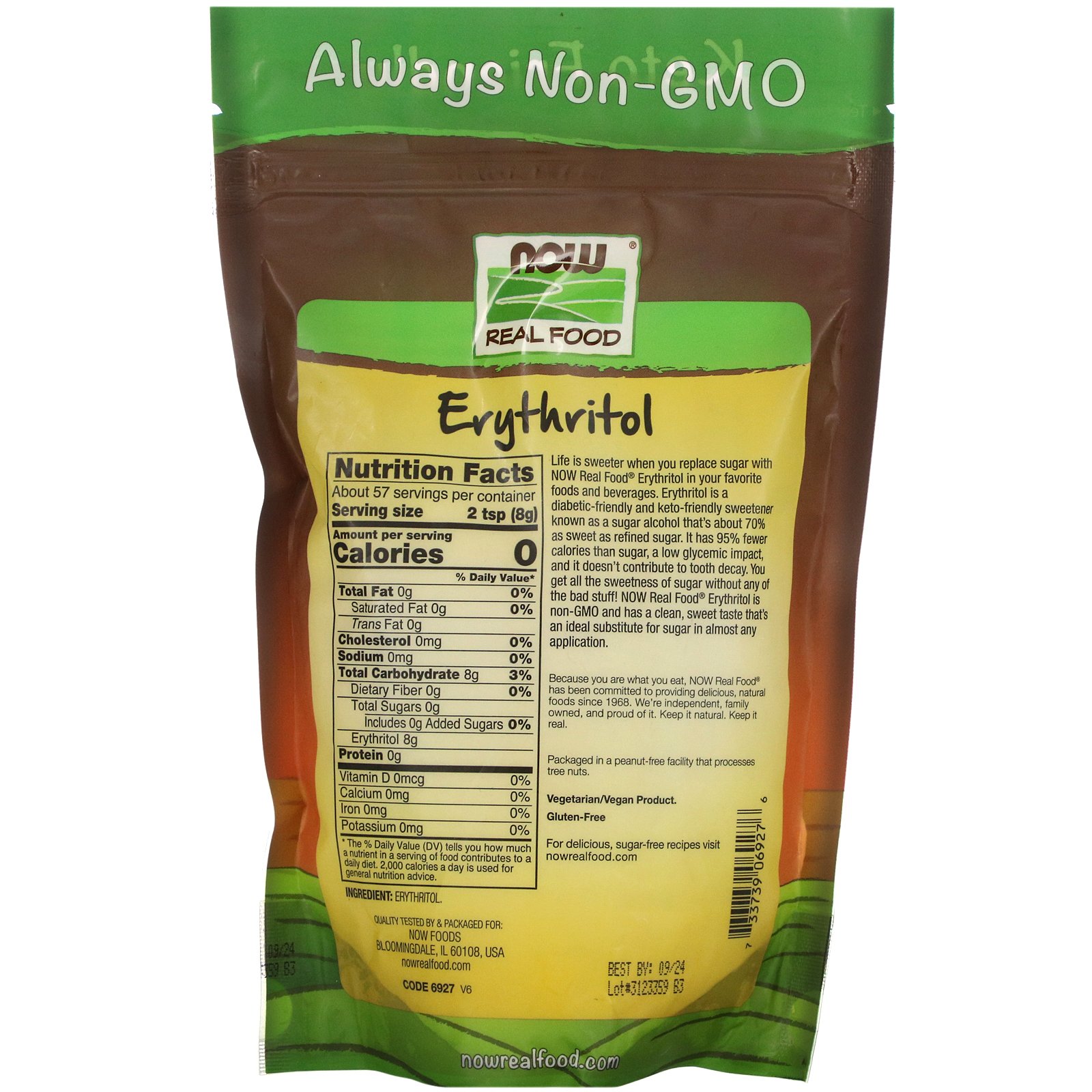 Now Foods, Real Food, Erythritol, 1 lb (454 g) - Imagem 2