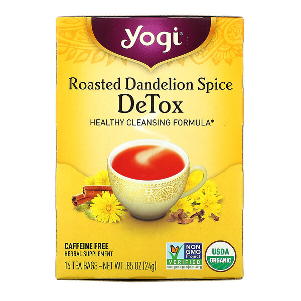Yogi Tea, Detox Apimentado de Dente-de-leão Torrado, sem cafeina, 16 pacotes de chá, 0,85 oz (24 g)