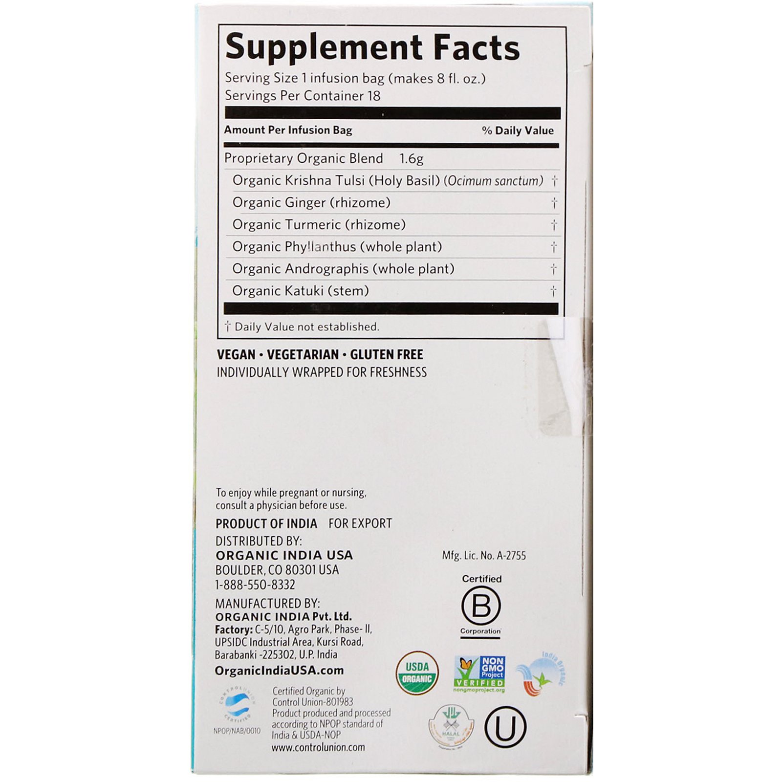 Organic India, Chá Tulsi, Cleanse, Sem Cafeína, 18 Saquinhos de Infusão, 28,8 g (1,02 oz) - Imagem 2