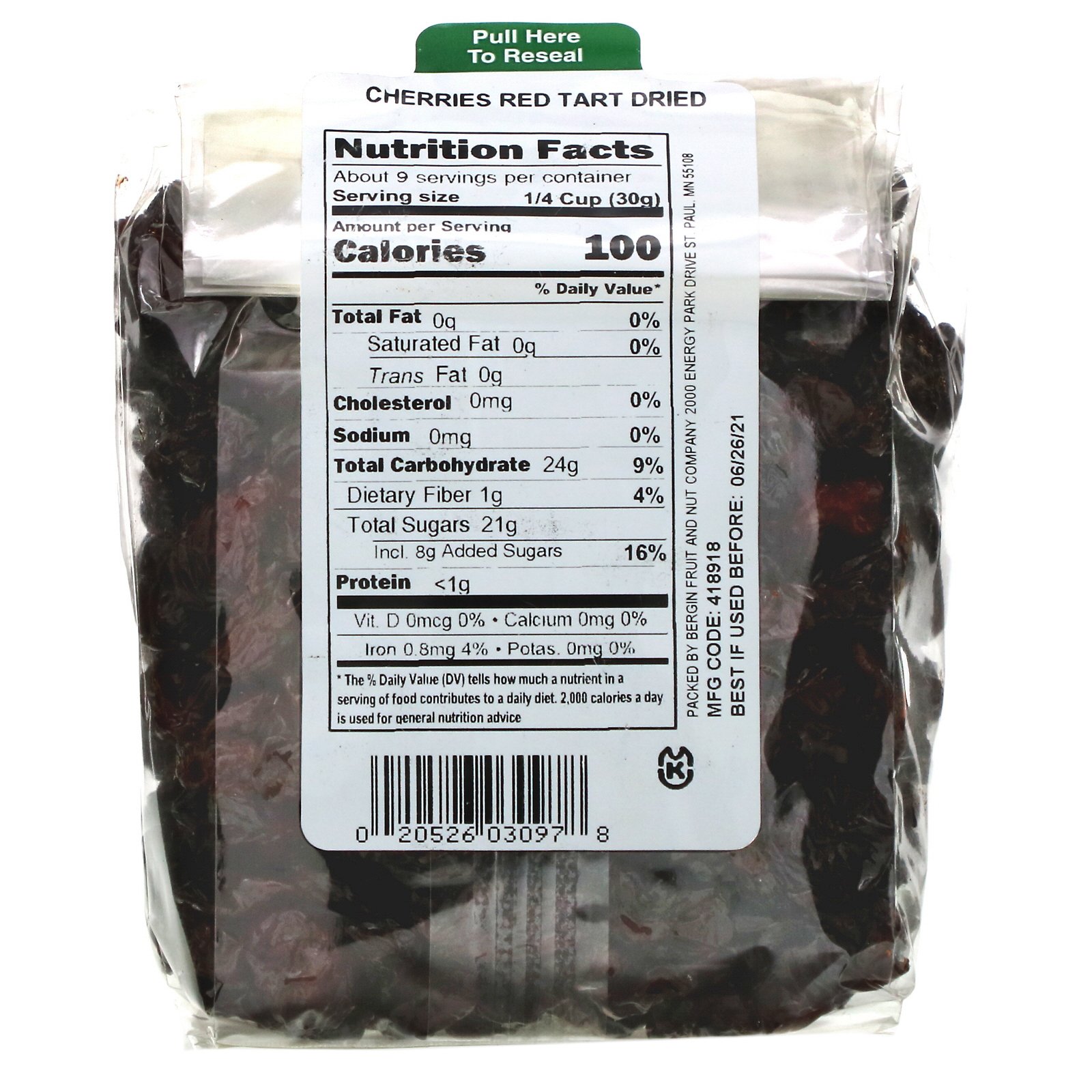 Bergin Fruit and Nut Company, Cerejas Vermelhas Azedas Desidratadas, 283 g (10 oz) - Imagem 2