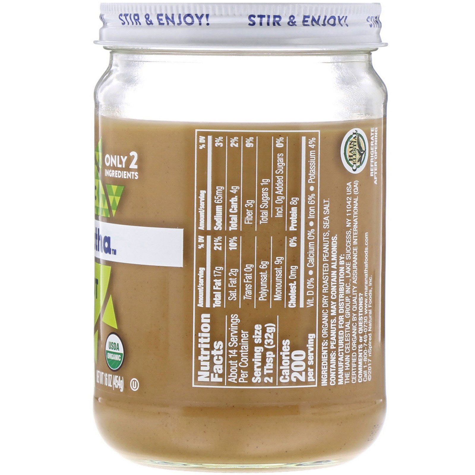 MaraNatha, Manteiga de Amendoim Orgânica, Creme, 454 g (16 oz) - Imagem 2