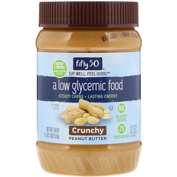 Fifty 50, Manteiga de amendoim com baixo índice glicêmico, crocante, 510 g (18 oz)