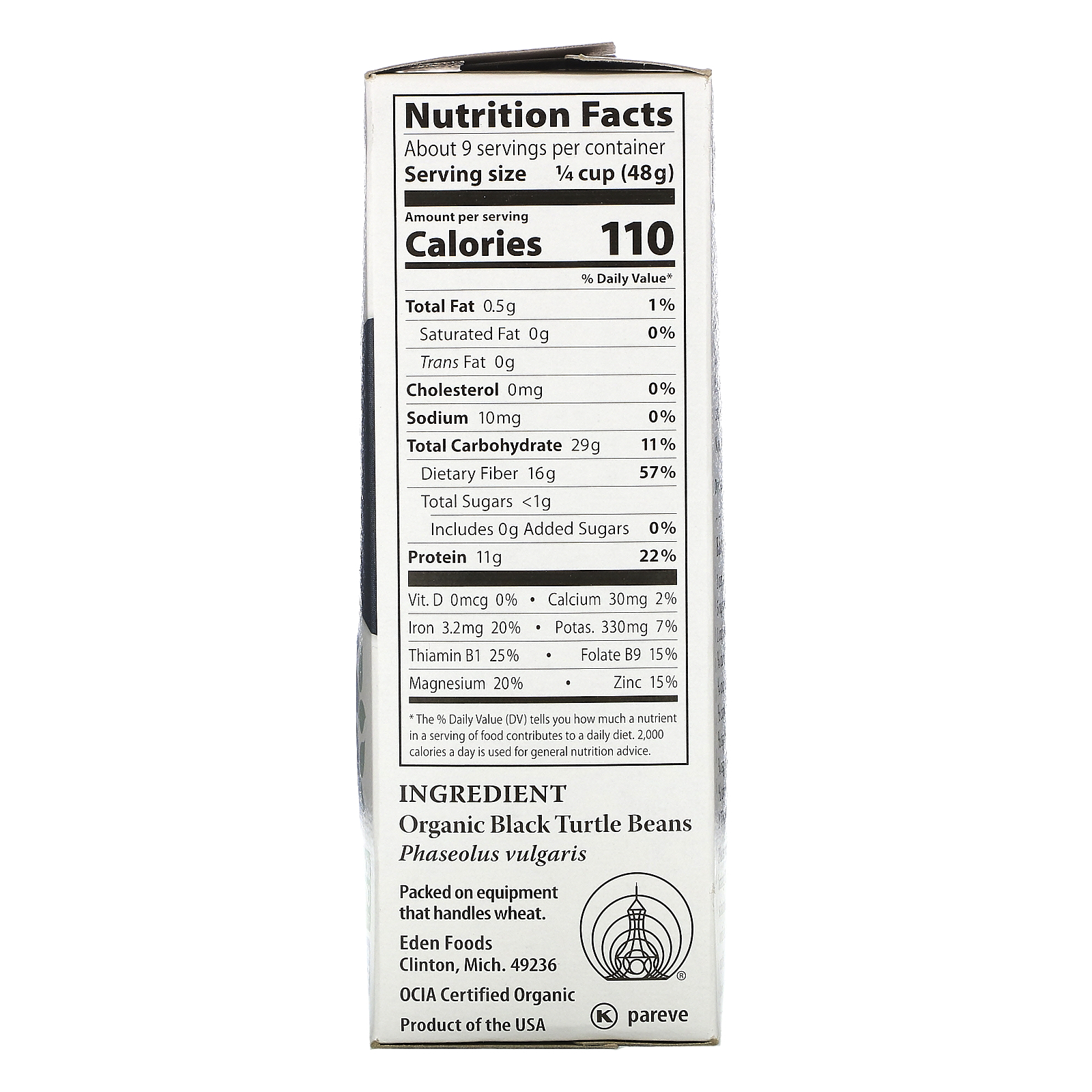 Eden Foods, Feijão preto orgânico, 16 oz (454 g) - Imagem 2