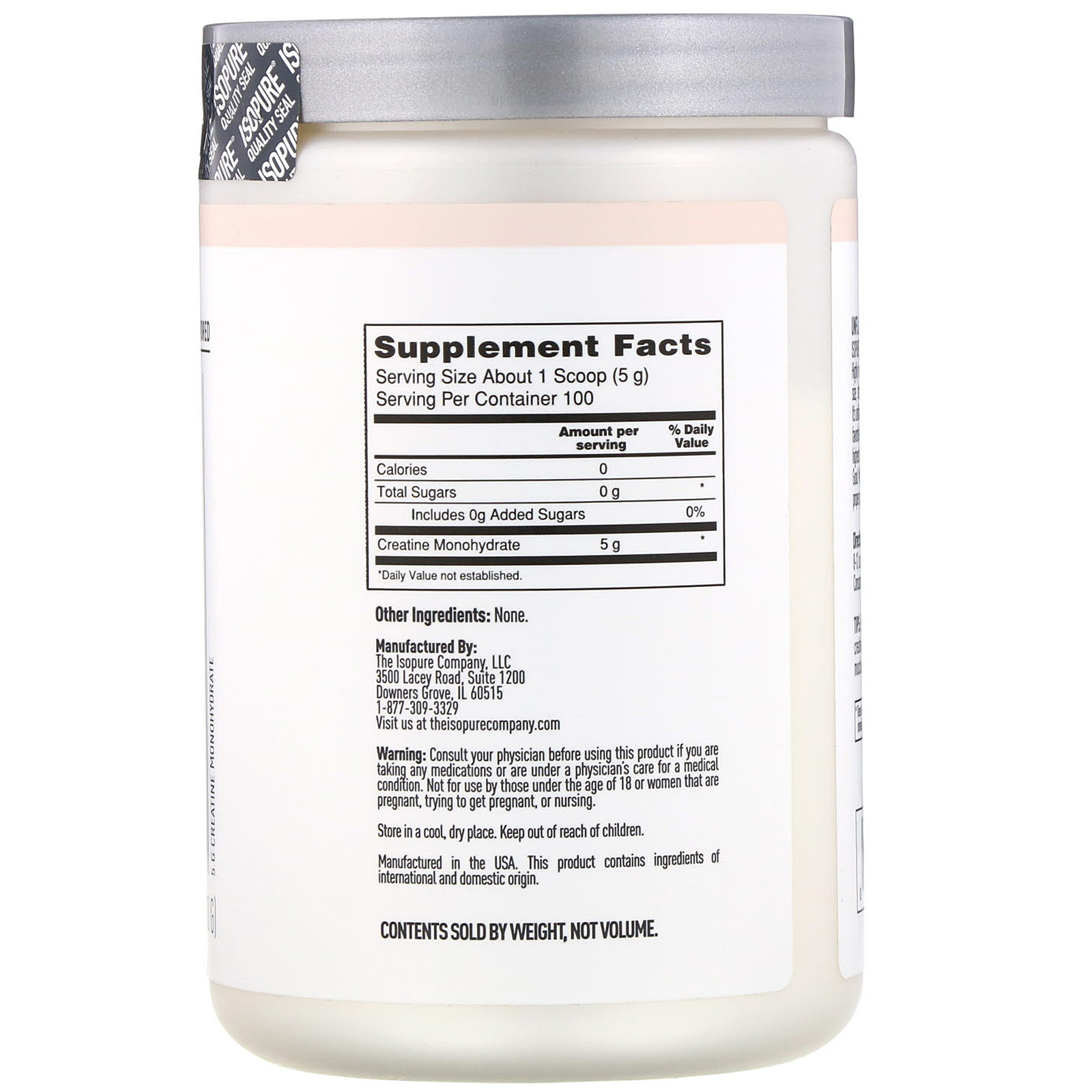 Isopure, Creatina Monohidratada, Sem Sabor, 1,1 lb (500 g) - Imagem 2