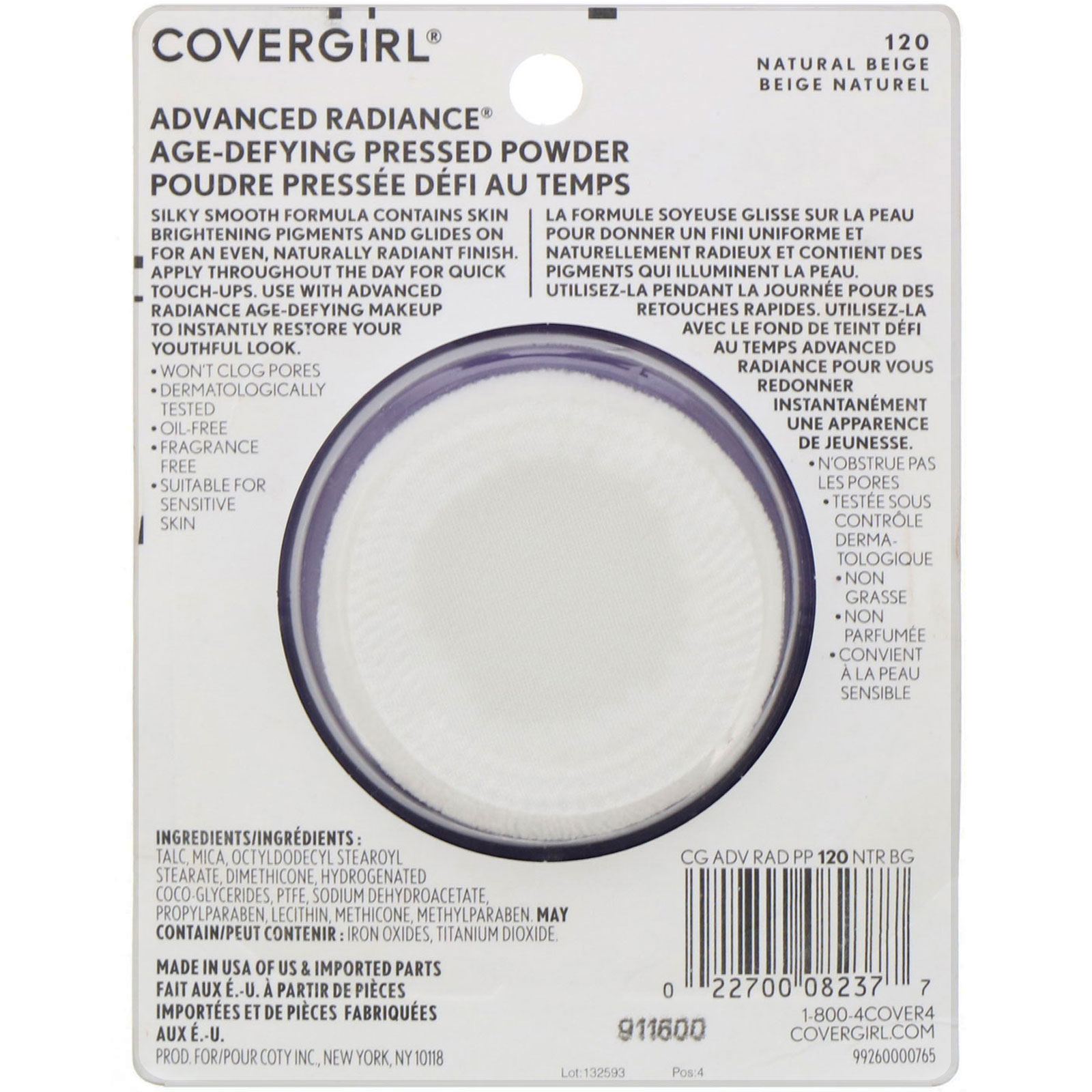 Covergirl, Advanced Radiance, Anti-idade, Pó compacto, 120 Bege natural, 11 g - Imagem 3