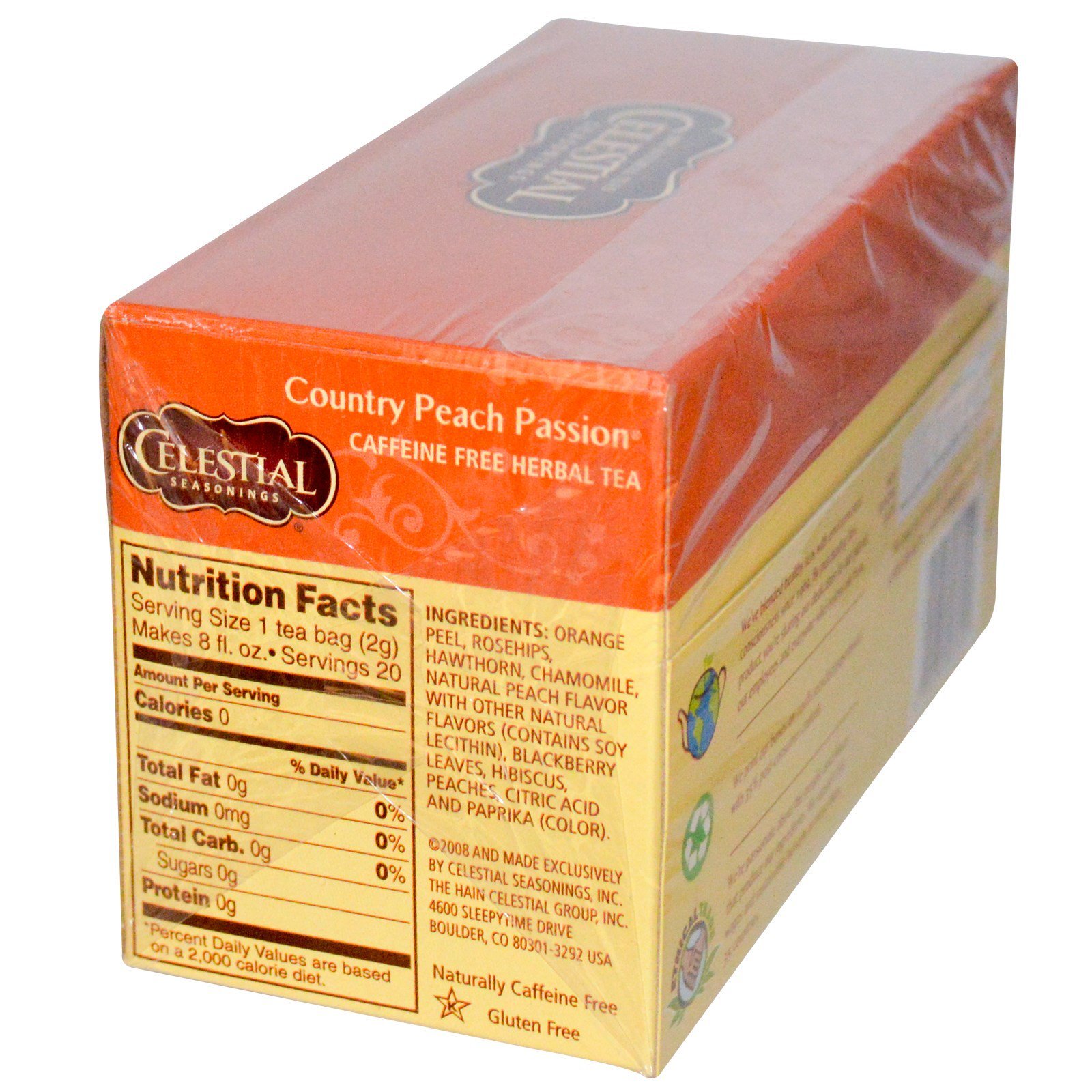 Celestial Seasonings, Chá de Ervas, Country Peach Passion, Sem Cafeína, 20 Saquinhos de Chá, 1,4 oz. (41 g) - Imagem 2