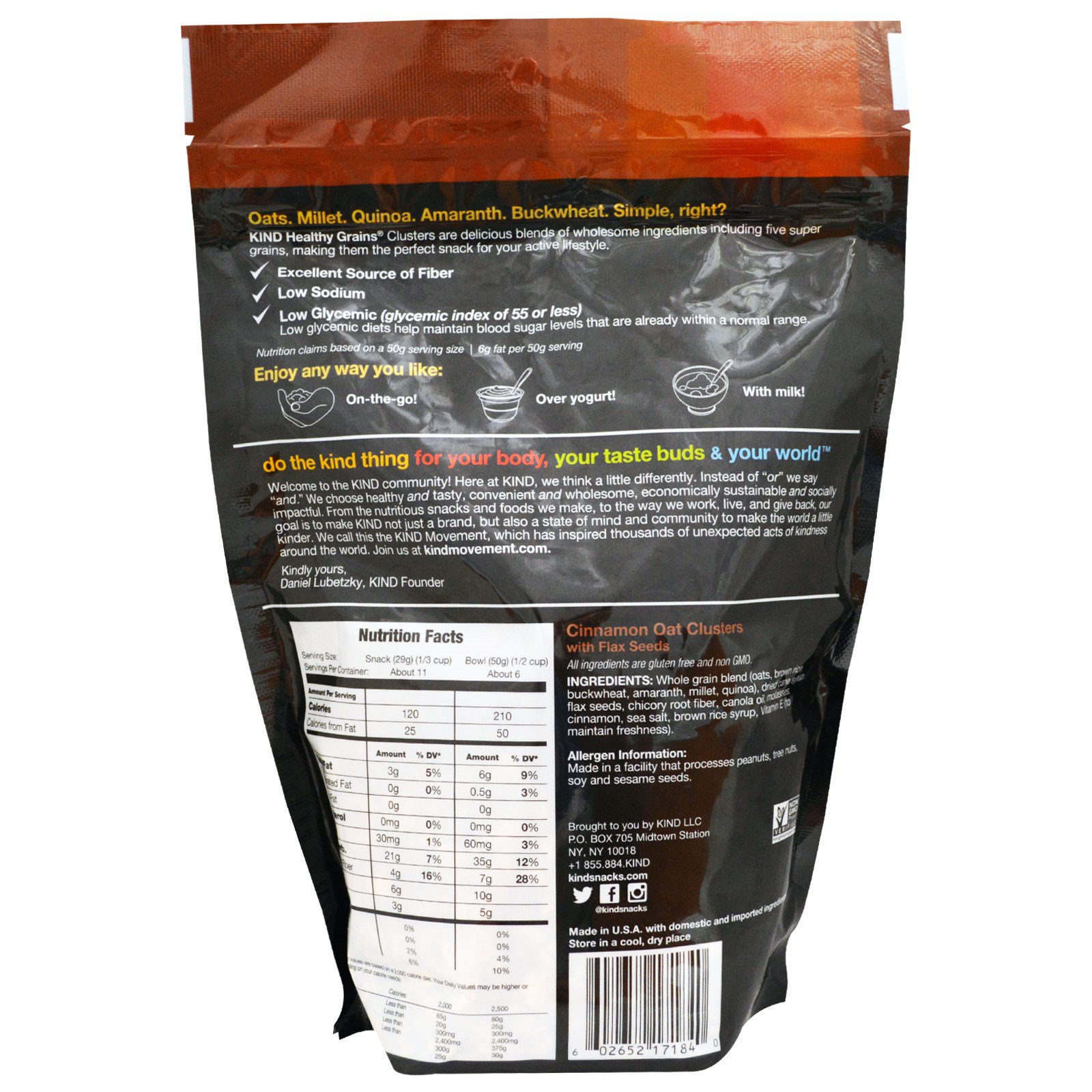 KIND Bars, Cereais Saudáveis, Aveia e Canela com Sementes de Linhaça, 11 oz (312 g) - Imagem 2