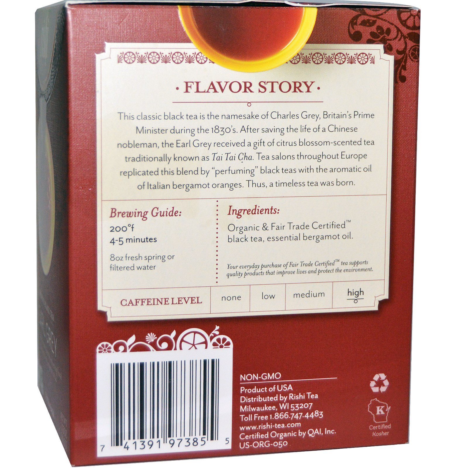 Rishi Tea, Chá Preto Orgânico, Earl Grey, 15 Saquinhos de Chá 1,75 oz (49,5 g) - Imagem 2
