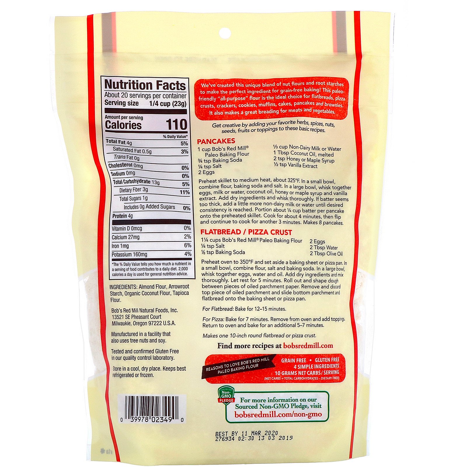 Bob's Red Mill, Paleo Baking Flour, Grain Free, Gluten Free, 16 oz (454 g) - Imagem 2