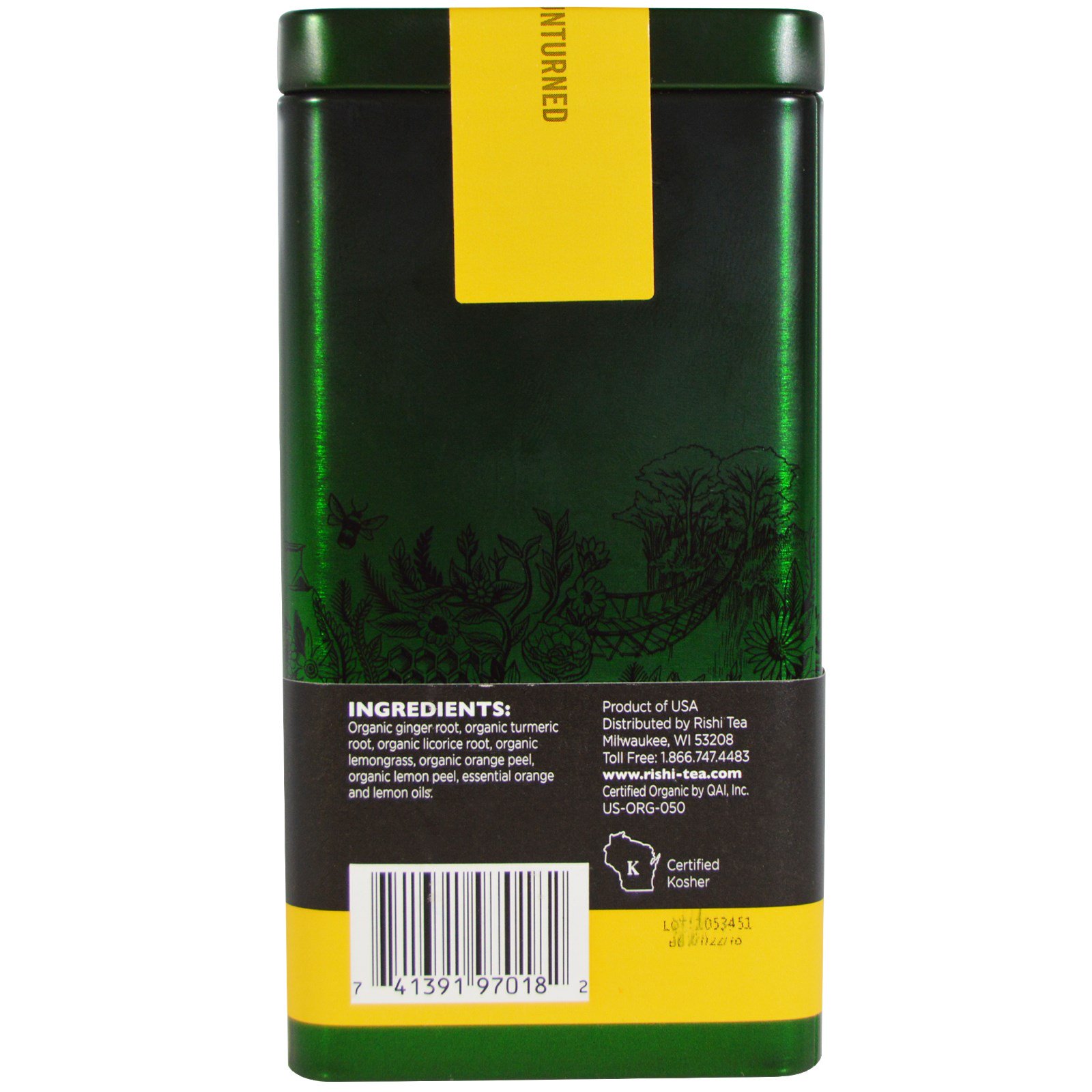 Rishi Tea, Açafrão-da-Terra e Gengibre, Chá Herbáceo com Folhas Orgânicas Soltas, Ayurvédico e com Limão Meyer, 2,47 oz (70 g) - Imagem 2
