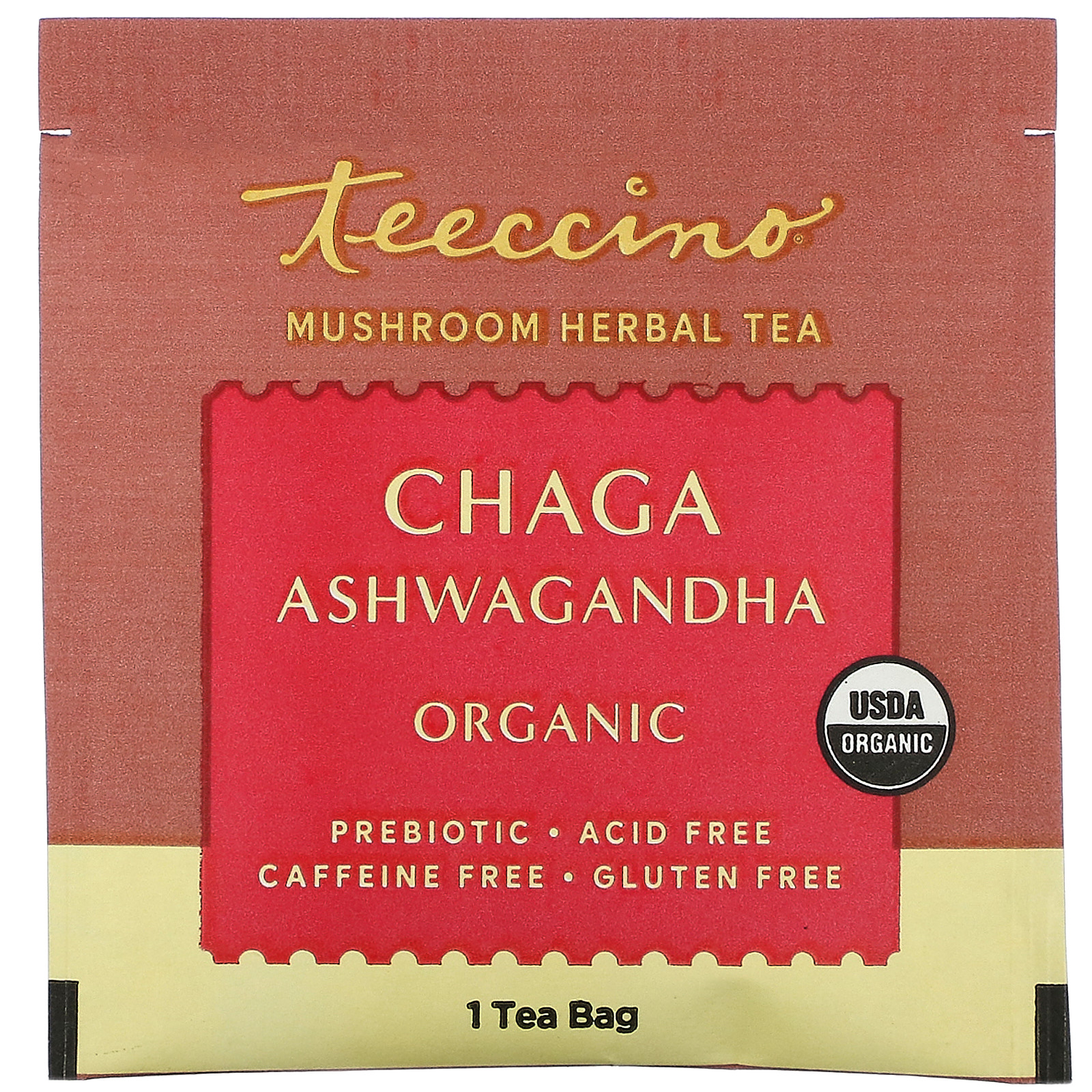 Teeccino, Chá de Ervas com Cogumelos, Chaga e Ashwagandha Orgânicos, Creme de Caramelo, Sem Cafeína, 10 Saquinhos de Chá, 60 g (2,12 oz) - Imagem 3
