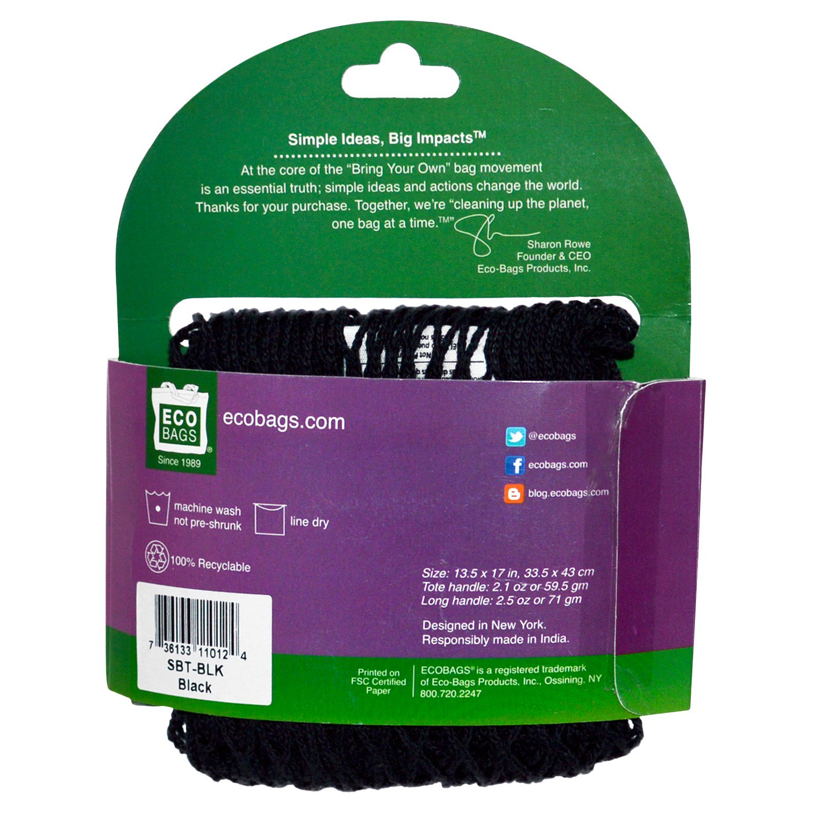 ECOBAGS, Saco de Corda, Coleção de Mercado, Preto, 1 Saco - Imagem 2