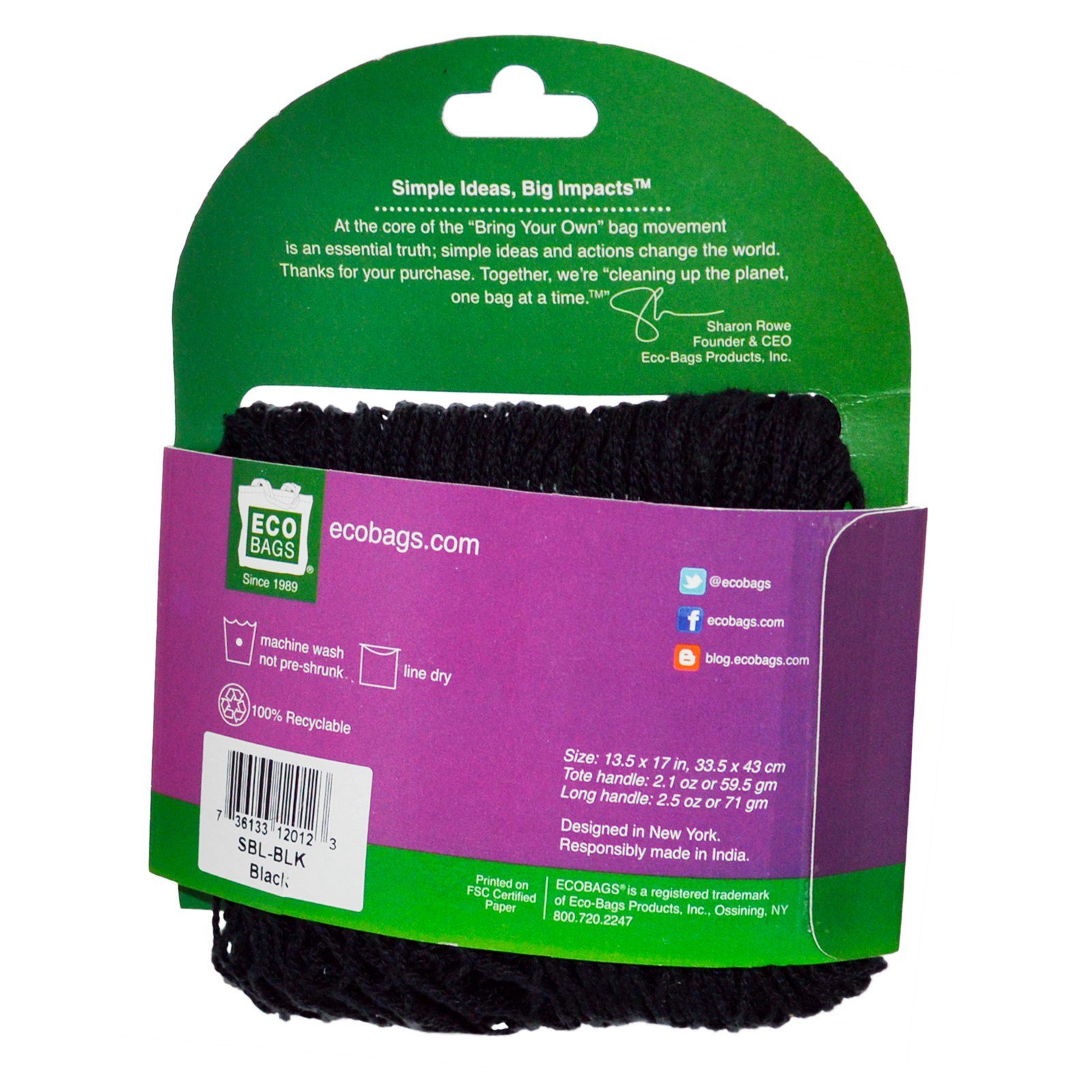 ECOBAGS, Saco de Corda, Coleção do Mercado, Punho Longo, 55 cm, Preto, 1 Saco - Imagem 2