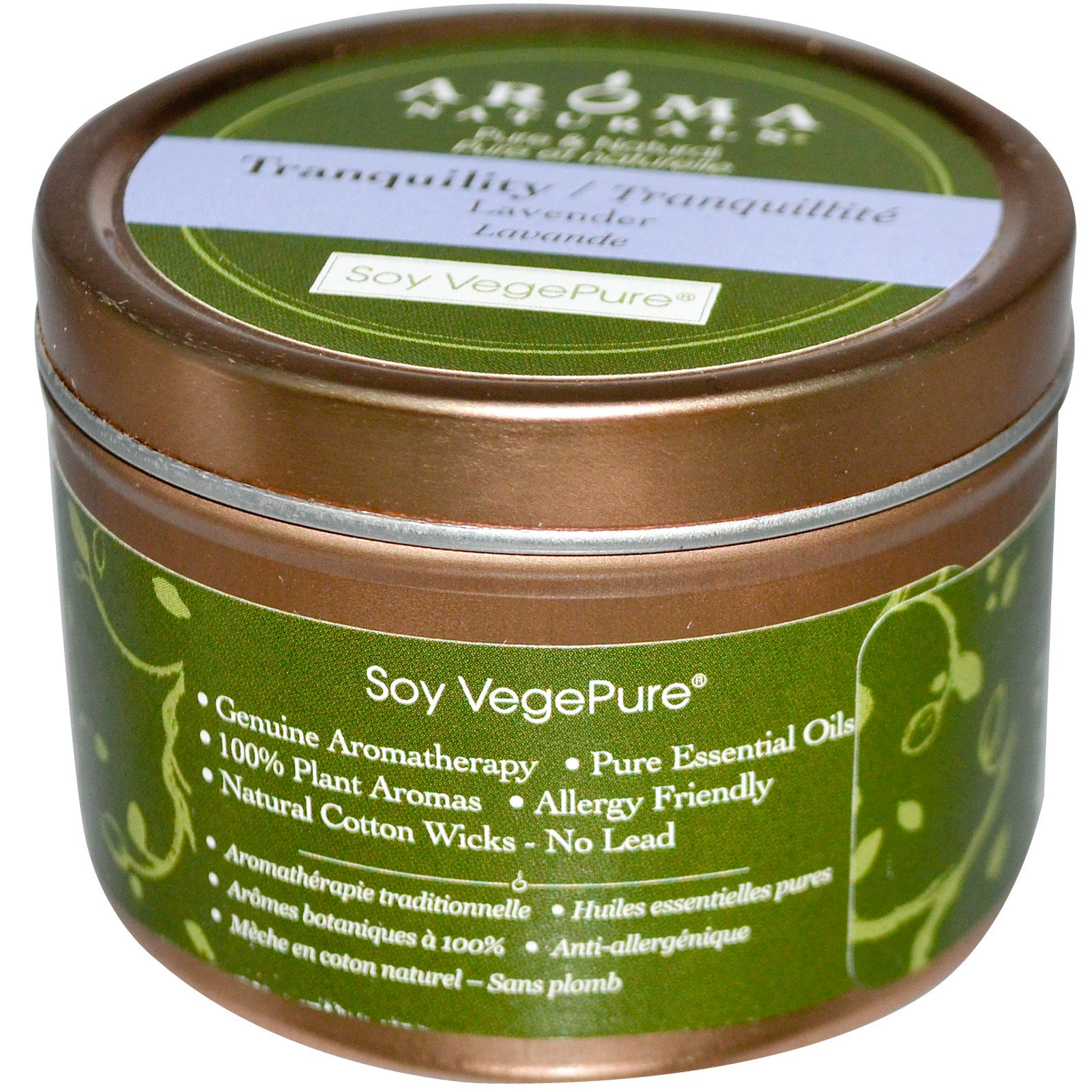 Aroma Naturals, Soy VegePure, Vela em Lata para Viagem, Tranquilidade, Lavanda, 79,38 g (2,8 oz) - Imagem 2