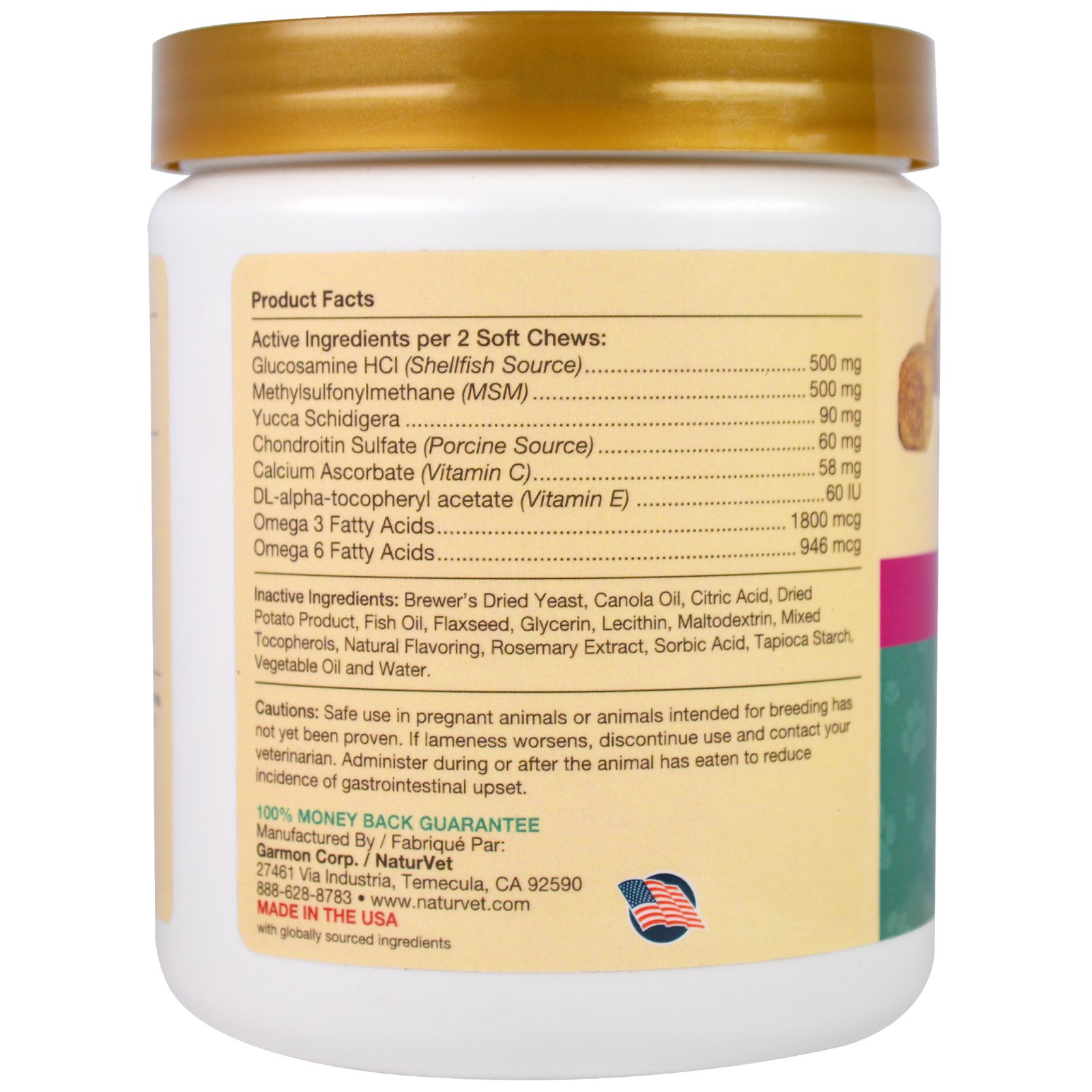 NaturVet, Glucosamina DS Plus, Cuidado Moderado, Nível 2, 120 Petiscos Mastigáveis Macios, 288 g (10,1 oz) - Imagem 2