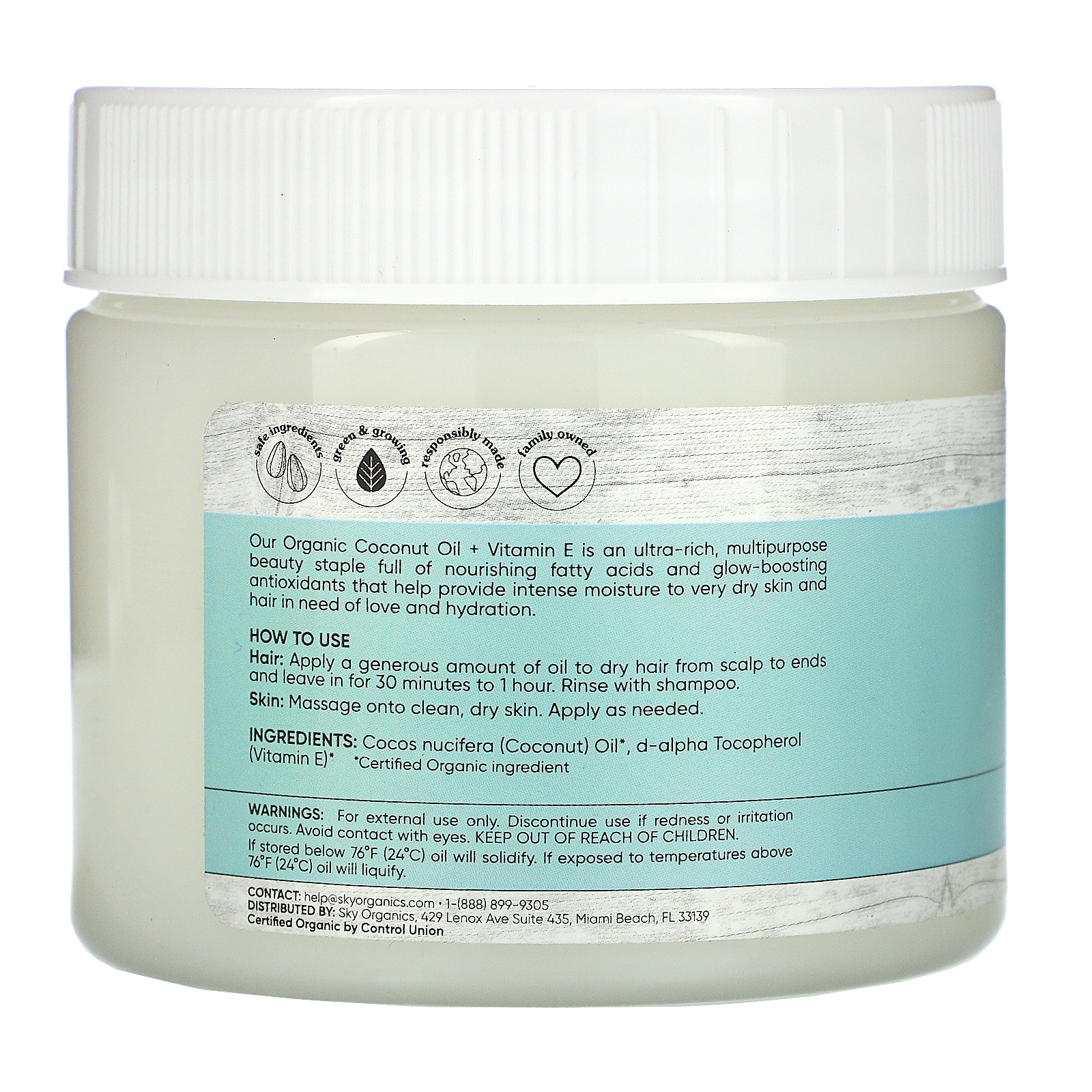 Sky Organics, Organic Coconut Oil + Vitamin E, 16.9 fl oz (500 ml) - Imagem 2