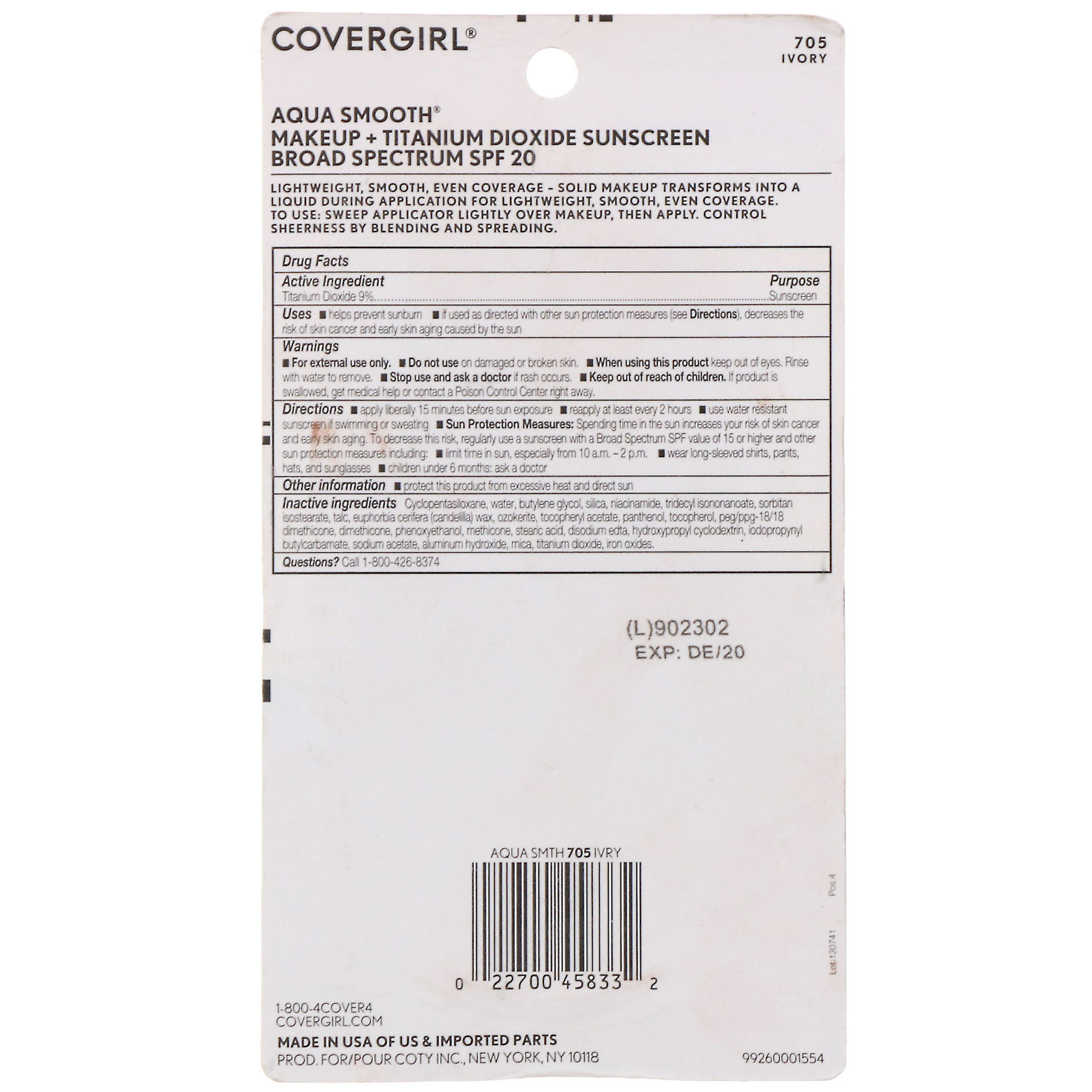 Covergirl, Aqua Smooth, Base, FPS 20, 705 Marfim, 12 g - Imagem 3
