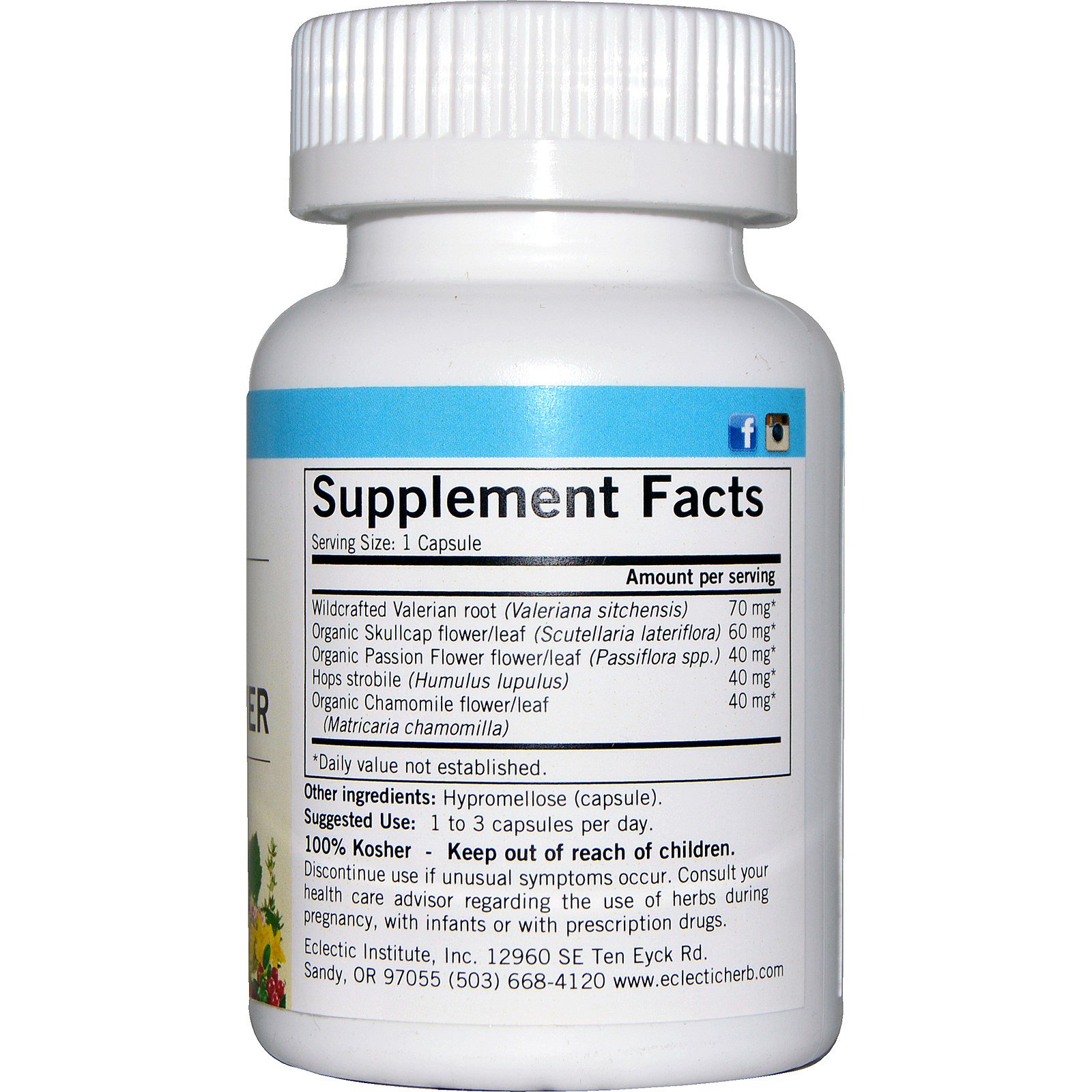 Eclectic Institute, Valeriana e Maracujá, 250 mg, 90 cápsulas vegetarianas não OGM - Imagem 2