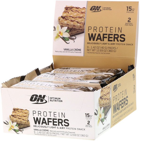 Optimum Nutrition, Wafers de Proteína, Creme de Baunilha, 9 Pacotes, 40 g